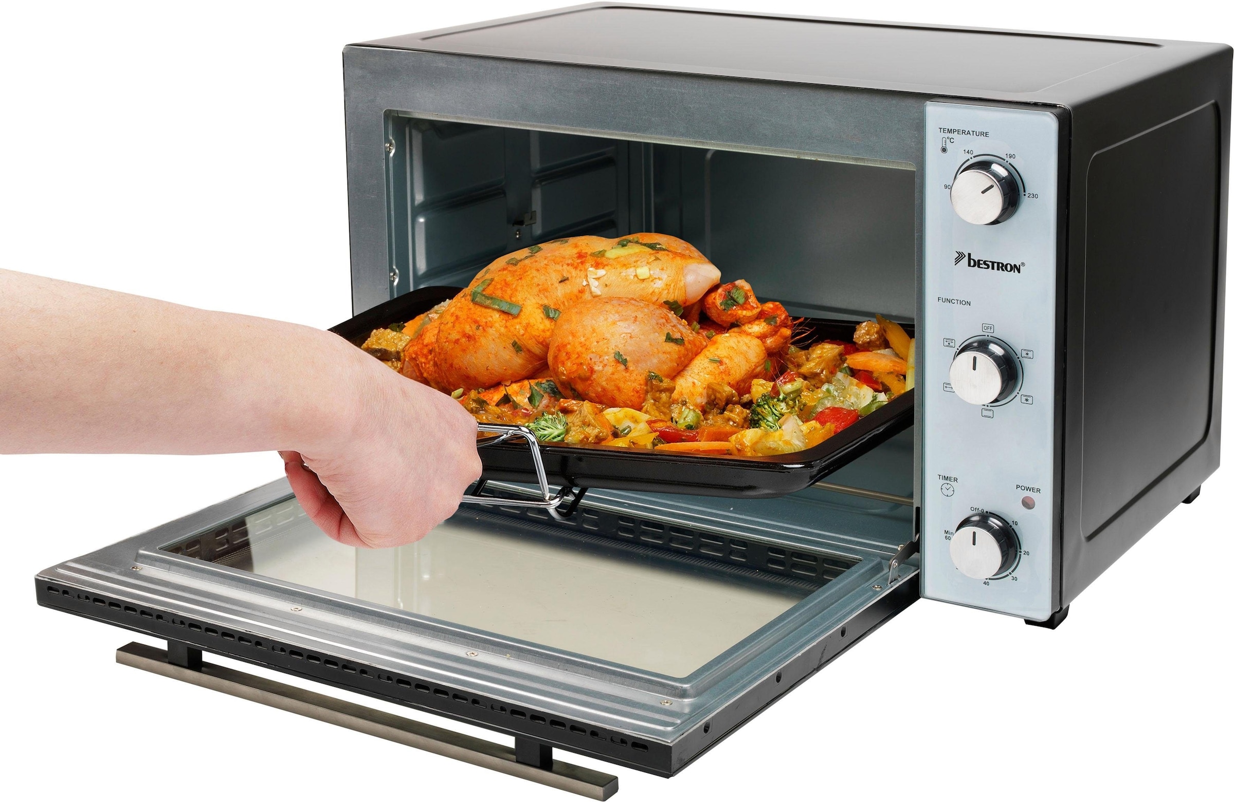 bestron Minibackofen »AOV45, 2-in-1 Gerät«, mit Drehspieß, 1800 W, Edelstahl, Schwarz