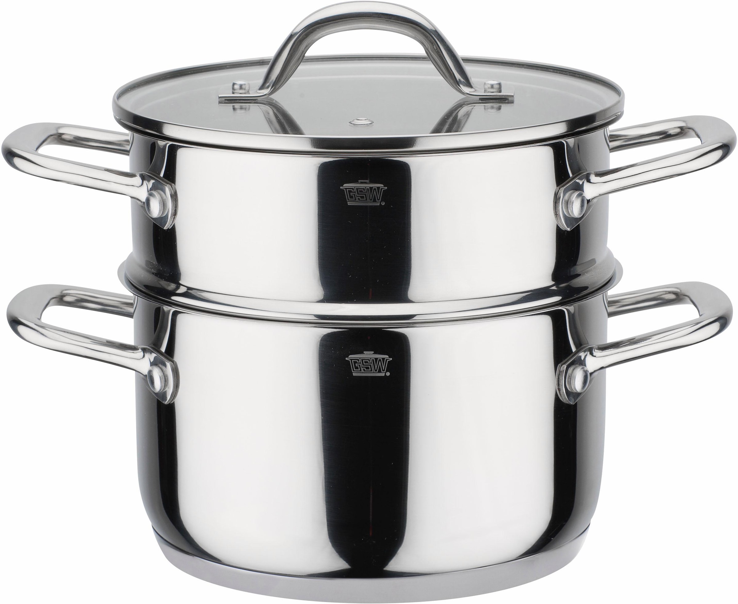 GSW Topf-Set »Meran«, Edelstahl 18/8, (Set, 9 tlg., je 1 Kochtopf 16/20/24 cm, 1 Stielkasserolle 16 cm), Induktion