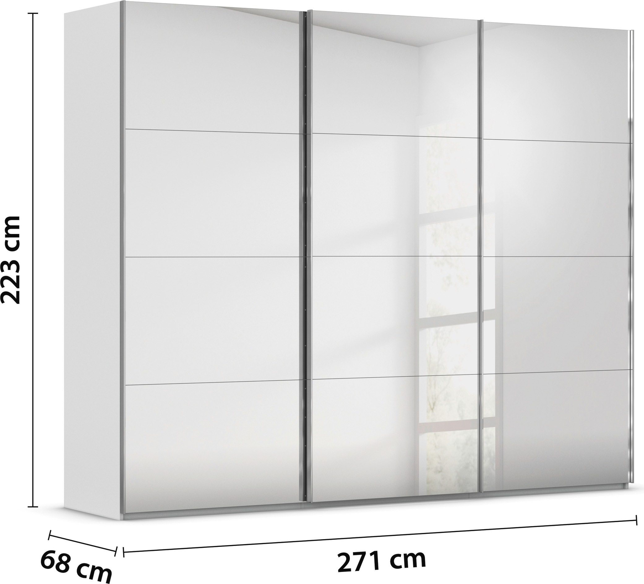 rauch Schwebetürenschrank »Kleiderschrank Schrank Garderobe Schlafzimmerschrank SCALE-FYRA«, edle viergeteilte Türen, Spiegelfront und viele Farben MADE IN GERMANY