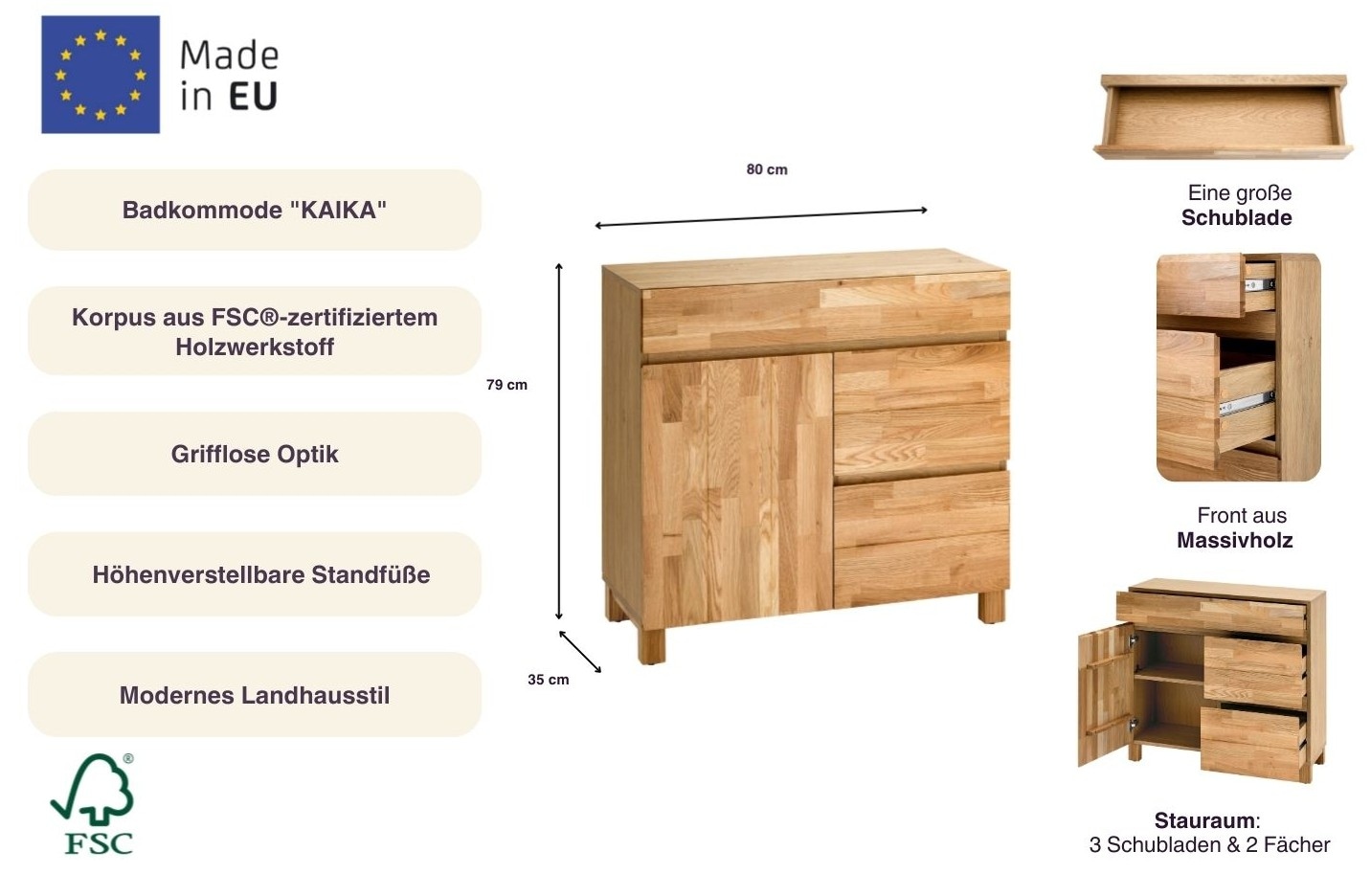 Home affaire Badkommode »Kaika« Breite 80 cm