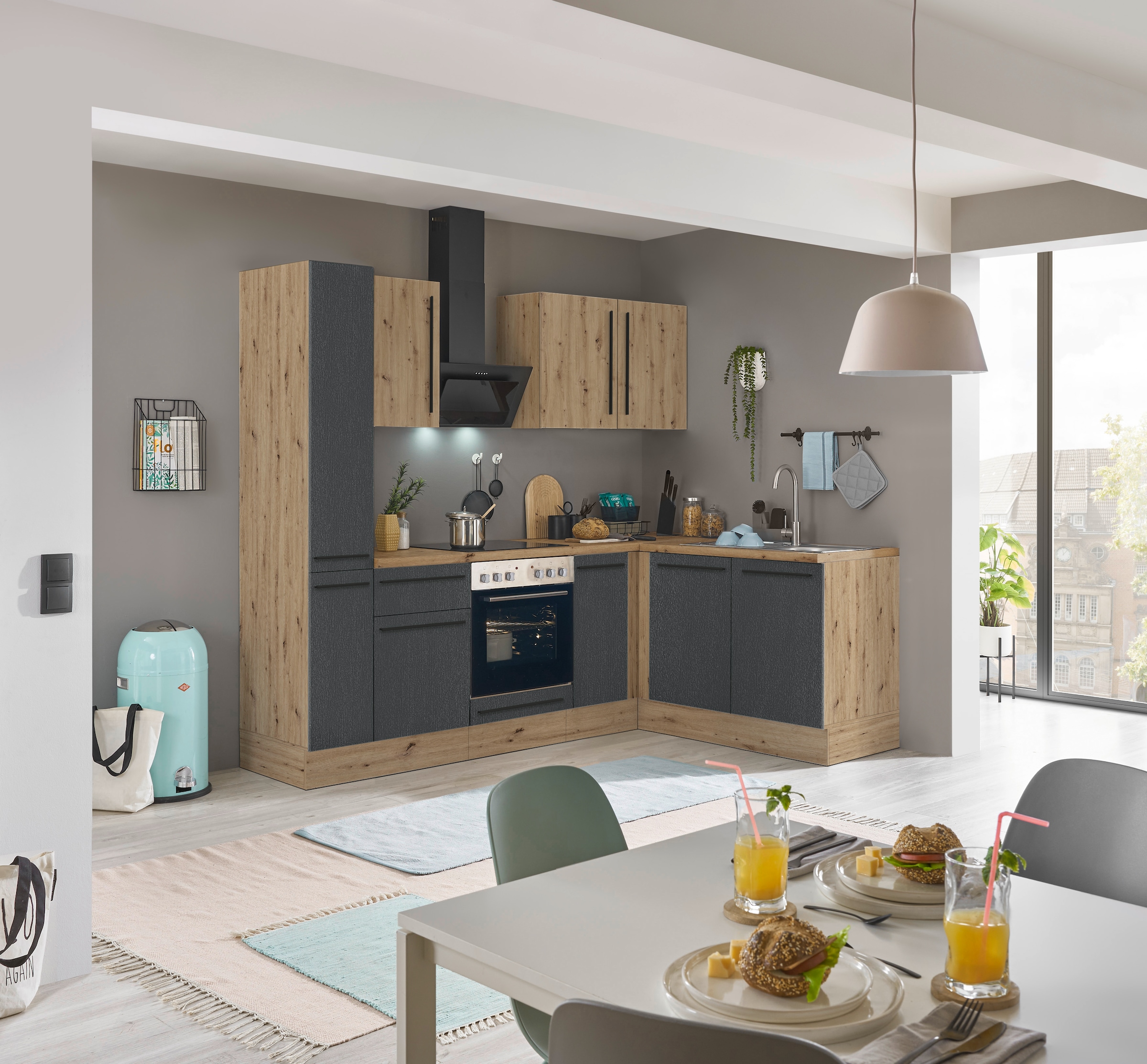 KOCHSTATION Winkelküche »Florida, Stellbreite 240x165 cm«, wahlweise mit E-Geräten, mit Softclose für Türen und Schubkästen