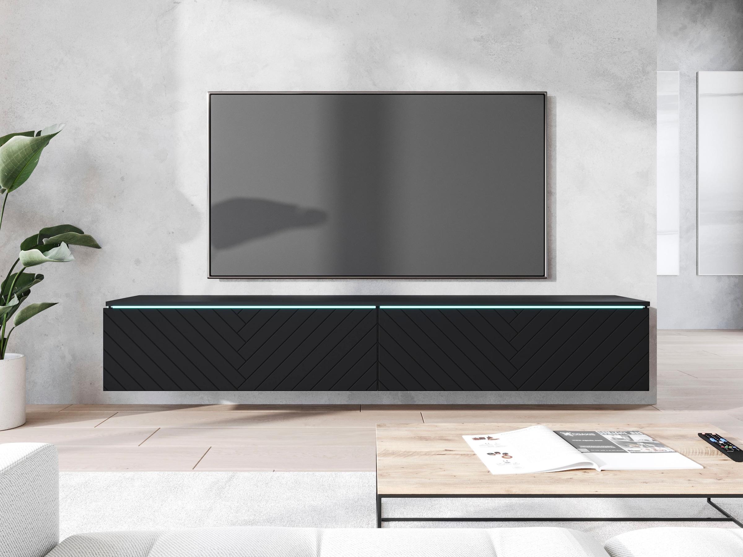 INOSIGN Lowboard »Vera, wahlweise mit oder ohne Beleuchtung«, gefräste MDF Front mit 3D Effekt, stehend und hängend montierbar