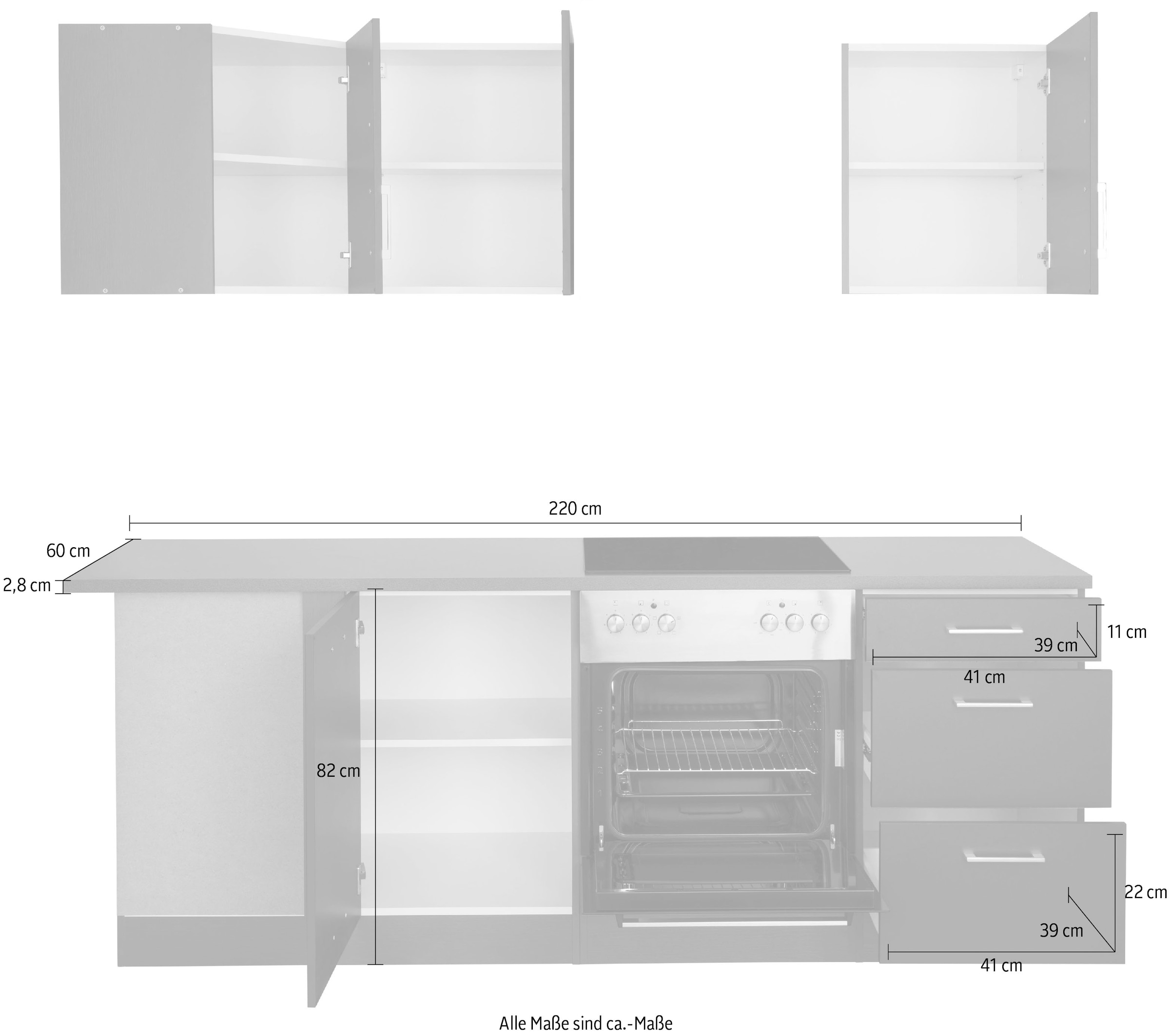 HELD MÖBEL Winkelküche »Paris«, ohne E-Geräte, Stellbreite 220/220 cm