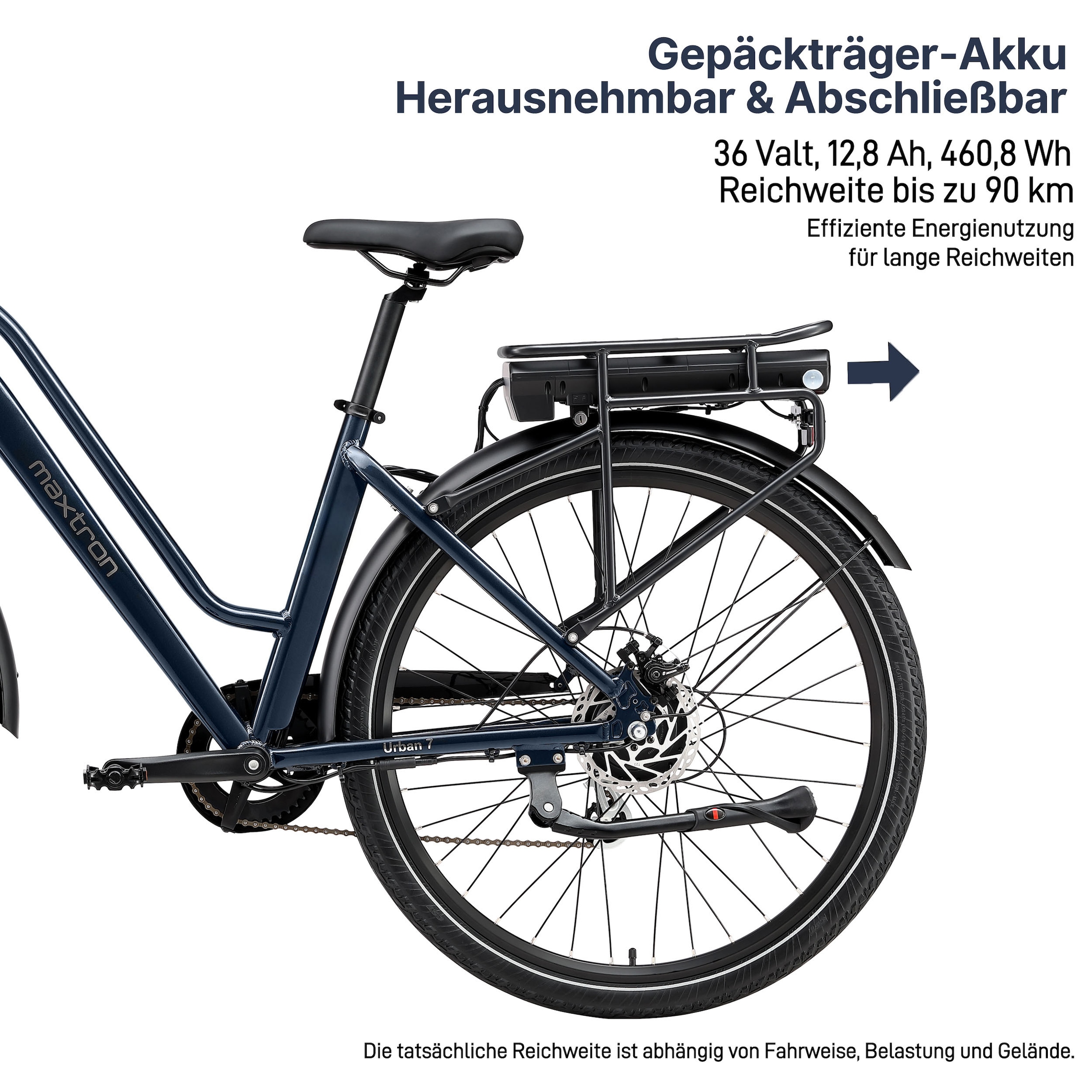 Maxtron »Maxtron Urban 7 E-Citybike 28 Zoll« 7 Gang Shimano Altus Schaltwerk Kettenschaltung Heckmotor 250 W Packung,  Tiefeinsteiger für Damen
