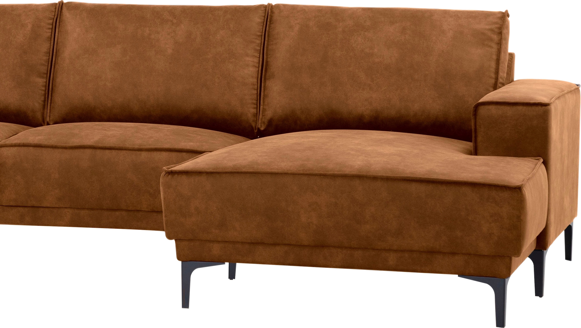 Places of Style Wohnlandschaft »XXL Sofa Oland, Struktur, Flachgewebe, Luxus-Microfaser, Boucle«, U-Form, 345 cm, Wellenunterfederung, Skandi-Design, Metallfüße