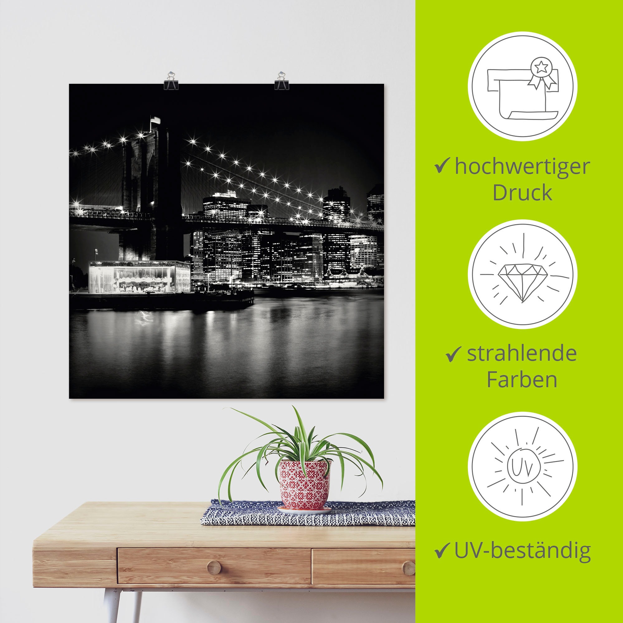 Artland Wandbild »NYC Brooklyn Bridge bei Nacht«, Amerika, (1 St.), als Leinwandbild, Poster in verschied. Größen