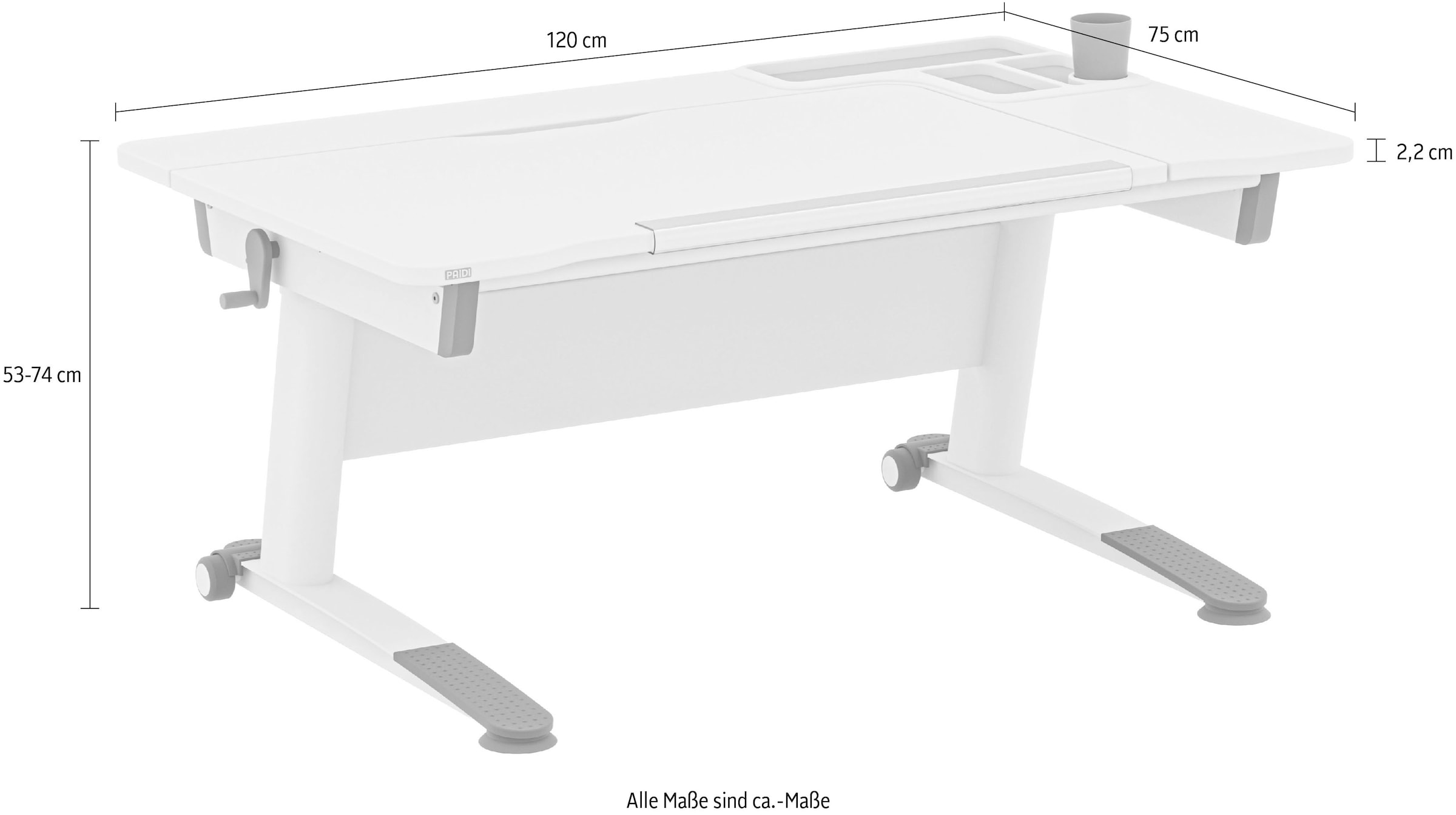 PAIDI Kinderschreibtisch »JARO in Weiß, mitwachsend & ergonomisch« höhenverstellbarer Schülerschreibtisch, Platte bis 20° neigbar