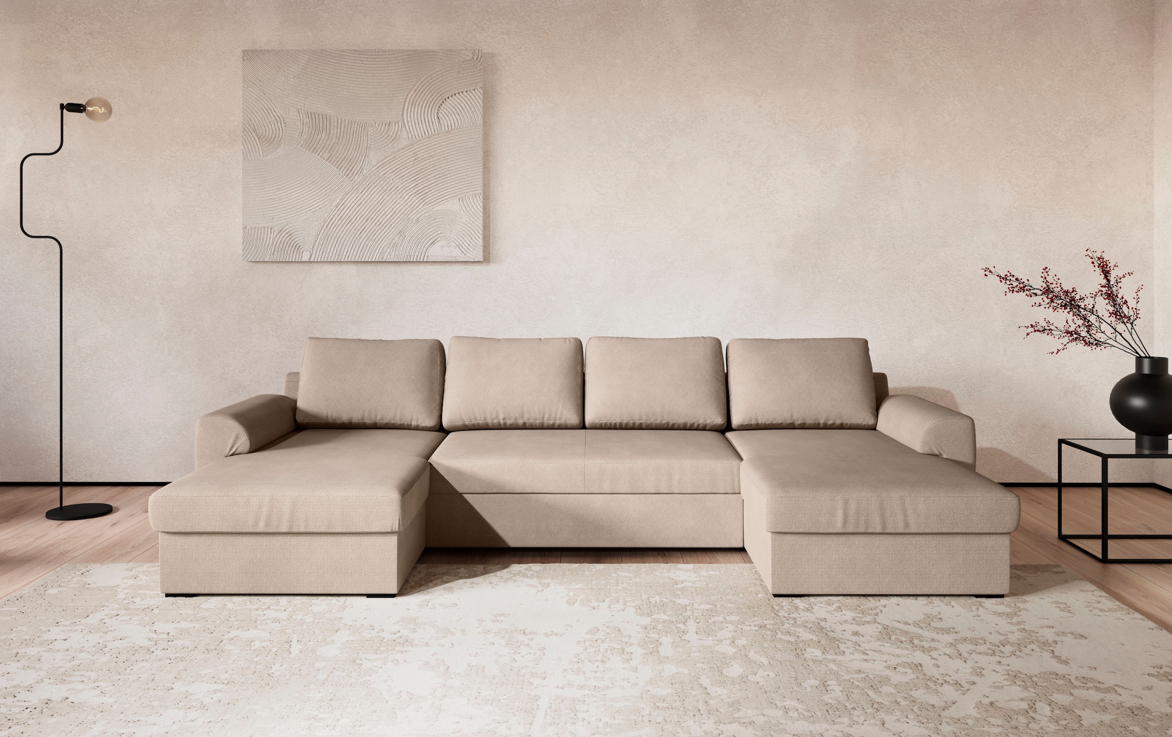 COTTA Wohnlandschaft »Drift U-Form Recamiere, Breite 327 cm« optional auch mit Schlaffunktion, Wellenunterfederung