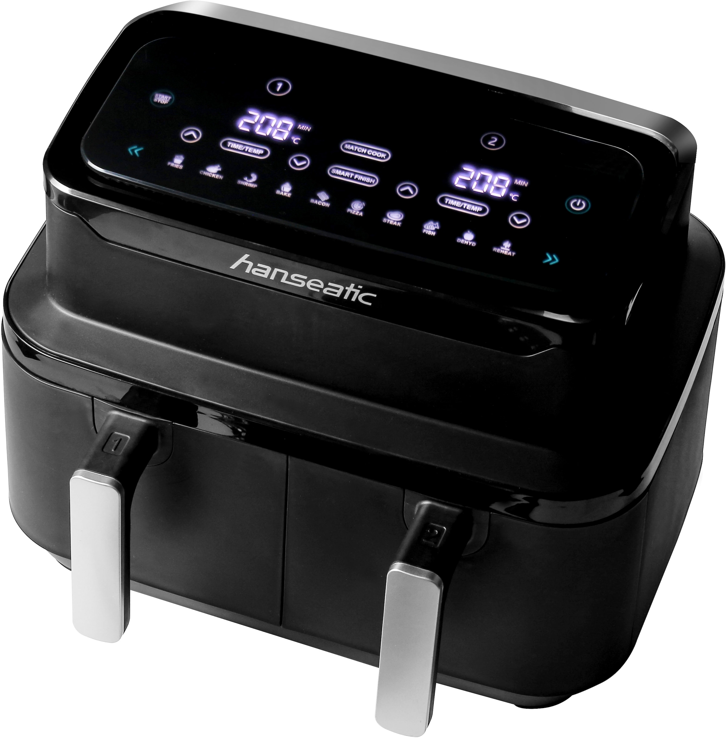 Hanseatic Heißluftfritteuse »HAF212600D  39156050 2in1«, 2600 W, XXL-Volumen 9L mit Dörrfunktion, 2 Einschüben und Touchdisplay.