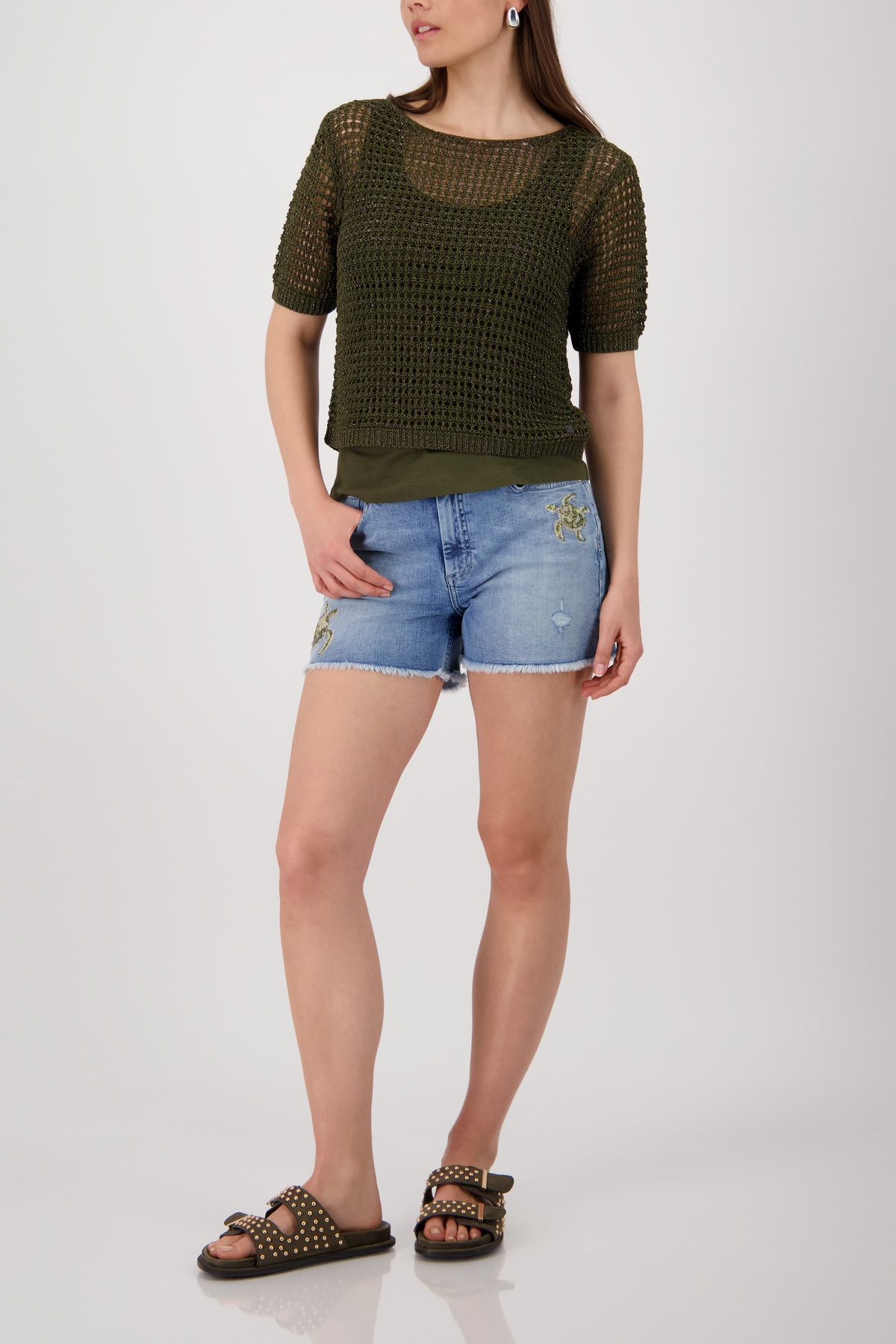 Monari Strickpullover »Pullover Glanzbändchen« Regular fit mit Ajour-Strick