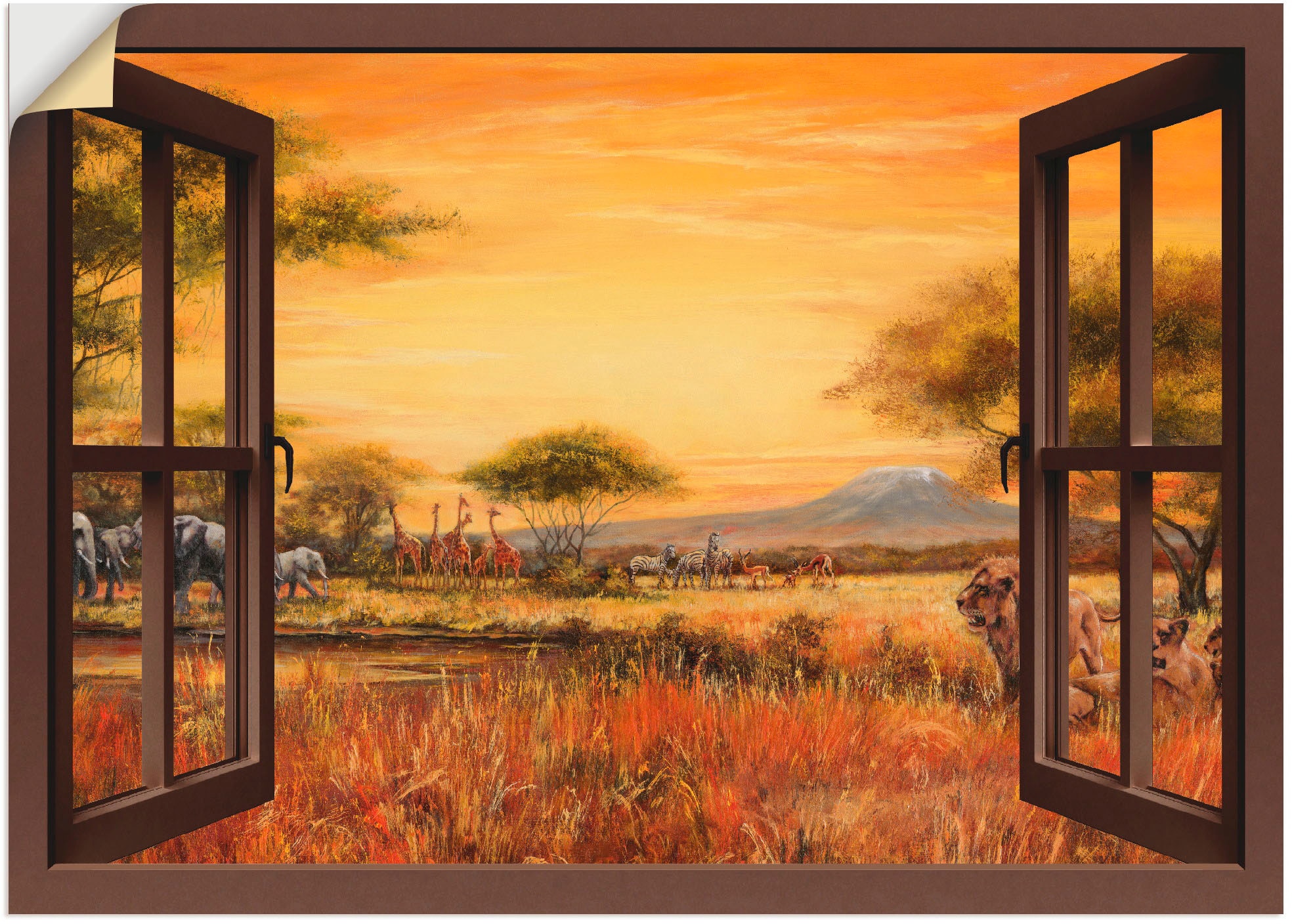 Artland Wandbild »Fensterblick Afrikanische Steppe Löwen«, Fensterblick, (1 günstig online kaufen