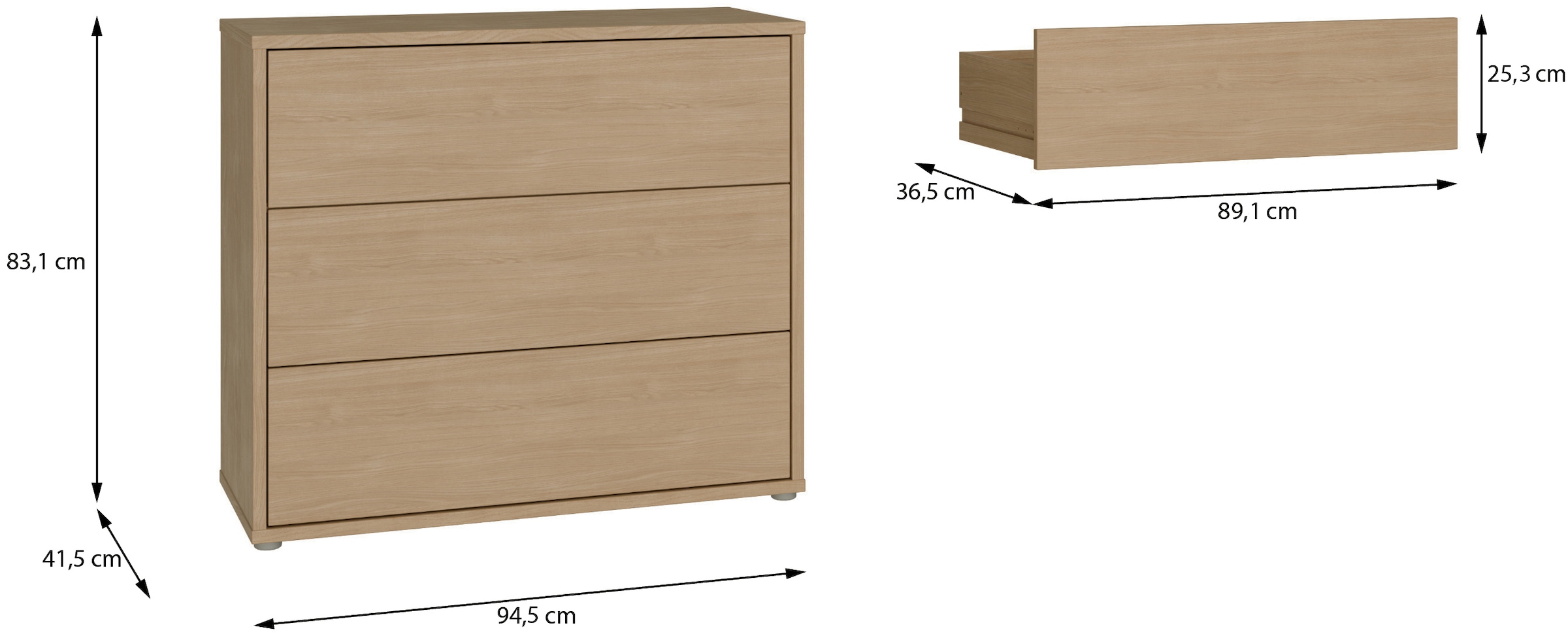 FORTE Kommode »Alice Springs, Kommode, 3 Schubkästen B/H/T 94,8/83,1/41,5« Schubkästen mit Vollauszug, grifflos,Push to open