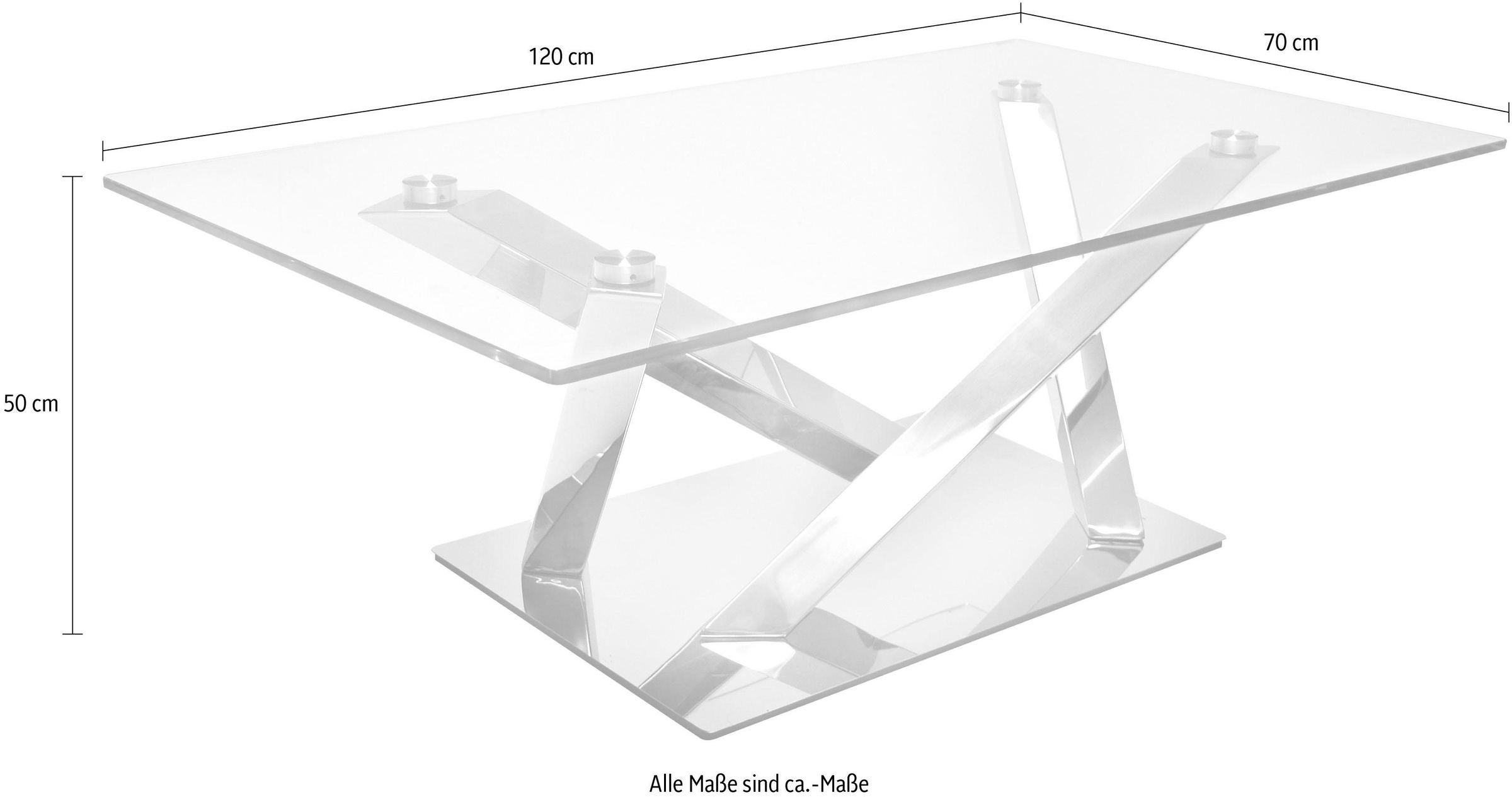 Leonique Couchtisch »Micado«, Rechteckiger Glastisch, Chromgestell, 120 x 70 x 50 cm