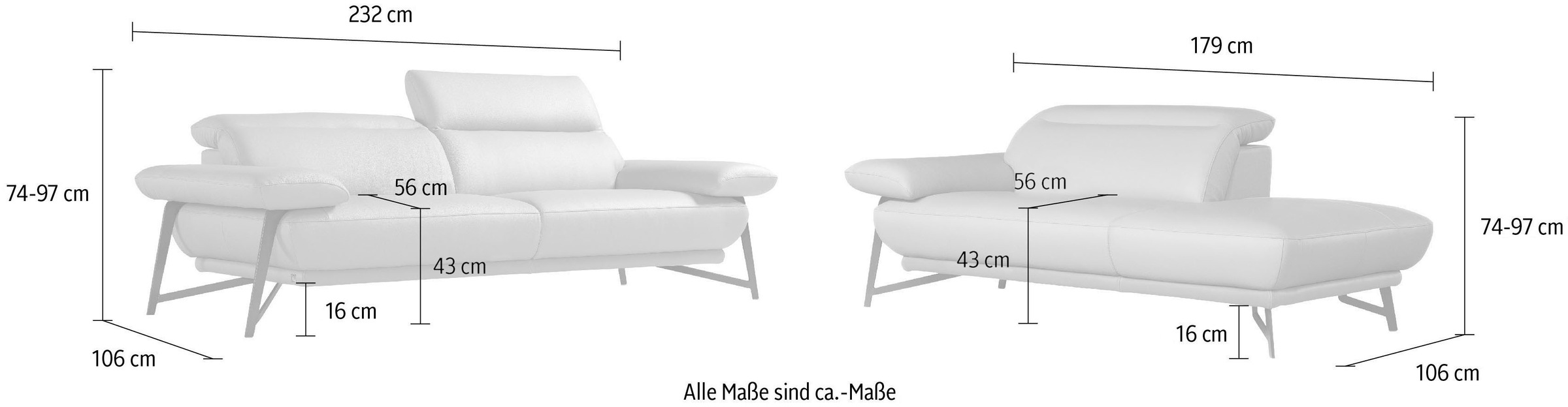 Egoitaliano Polstergarnitur »Anais, Design mit hohem Sitzkomfort für mehr Bequemlichkeit«, Set: bestehend aus Sofa und Ottomane, inkl. Kopfteilverstellung