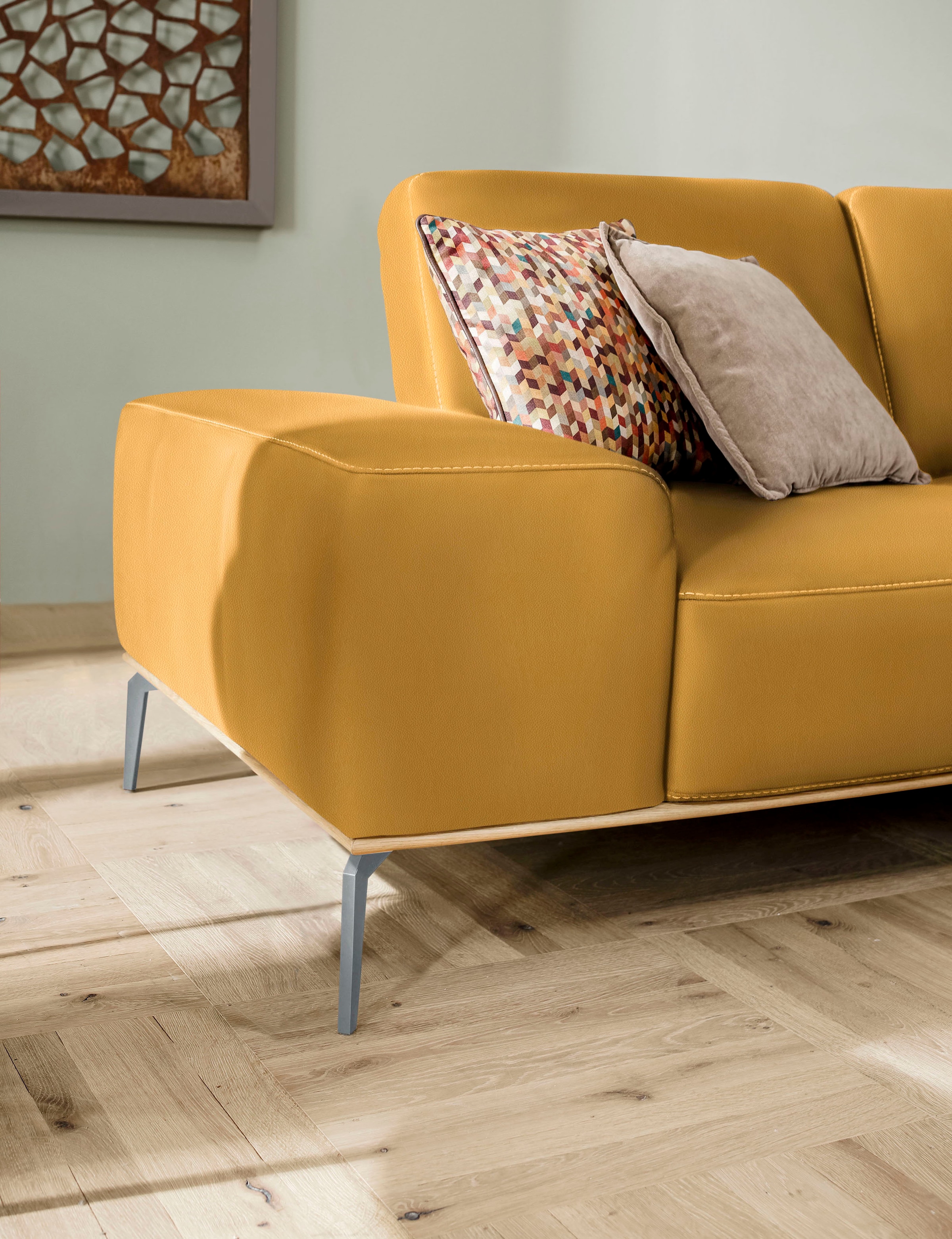 W.SCHILLIG Ecksofa »run, Designsofa mit tollem Sitzkomfort, bequem, L-Form«, mit elegantem Holzsockel, Füße in Silber matt, Breite 279 cm