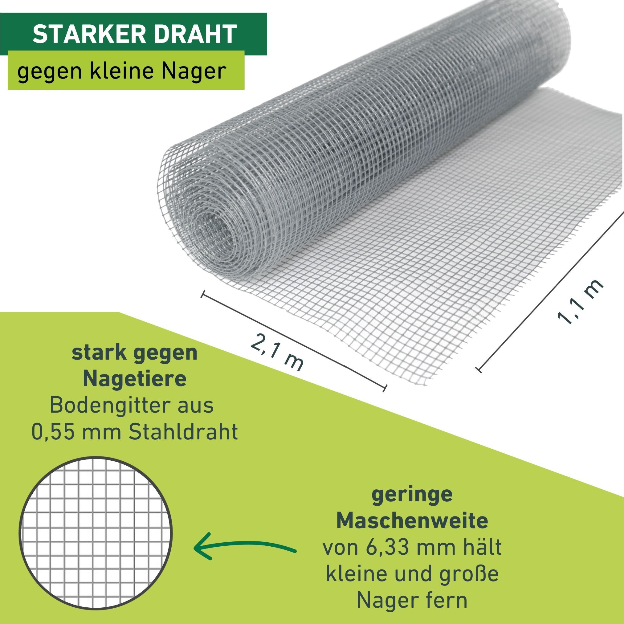 Windhager Mäusegitter »für Hochbeete, Wühlmausschutz aus 0,55 mm Stahldraht« zuverlässiger Schutz gegen Nager, Wühlmausgitter 2,1 x 1,1 m