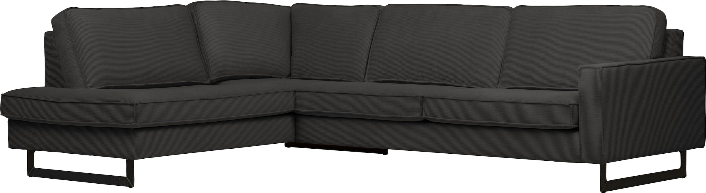 Places of Style Ecksofa »Pinto, 290 cm, Cord, Chenille, Lederoptik, Ottomane links / rechts«, mit Keder, schwarze Metallfüße, Wellenunterfederung