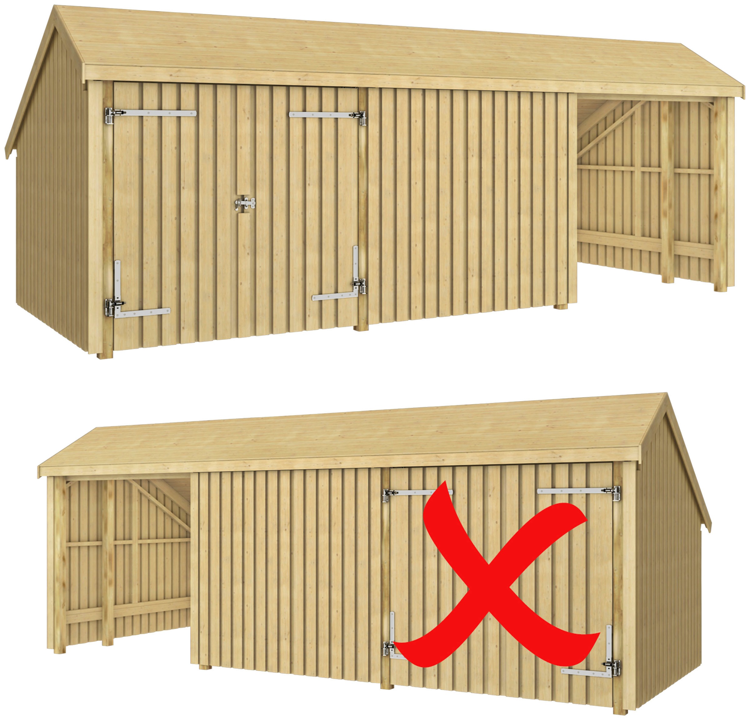 PLUS Gartenhaus »Multi«, (Packung), Gartenhaus 15,5 m², mit Doppeltür, inkl. Dachpappe/Aluleisten/H-Füße