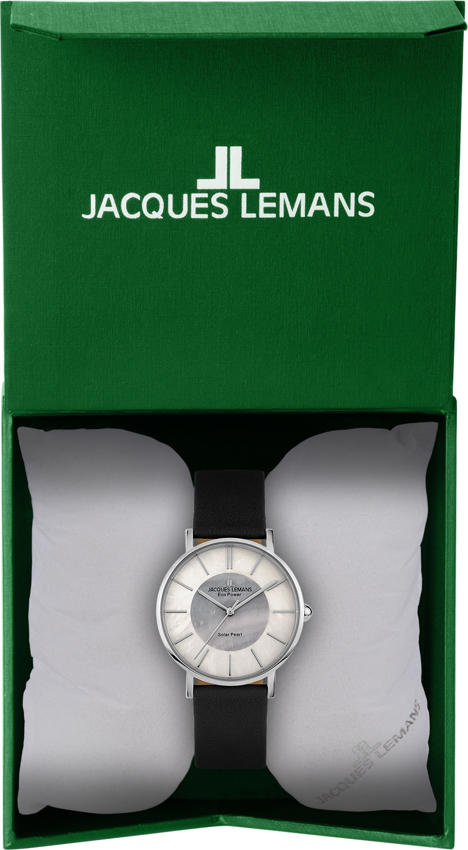 Jacques Lemans Solaruhr »Eco Power Solar Pearl, 1-2112A«, Armbanduhr, Damenuhr, Perlmutt-Zifferblatt, Lederarmband