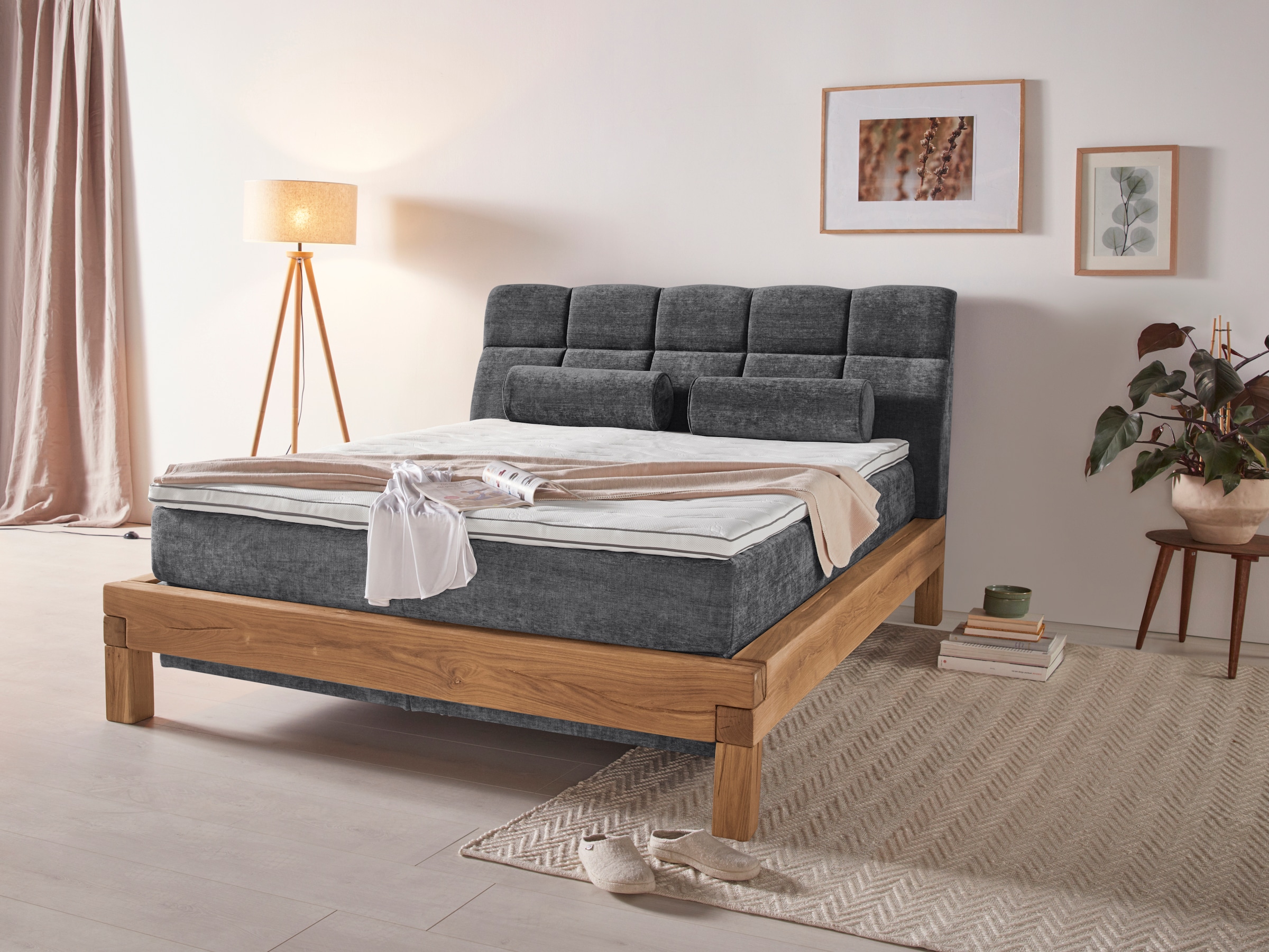 Home affaire Boxspringbett Villads, Liegefläche: 160/200 cm aus Balkeneiche günstig online kaufen