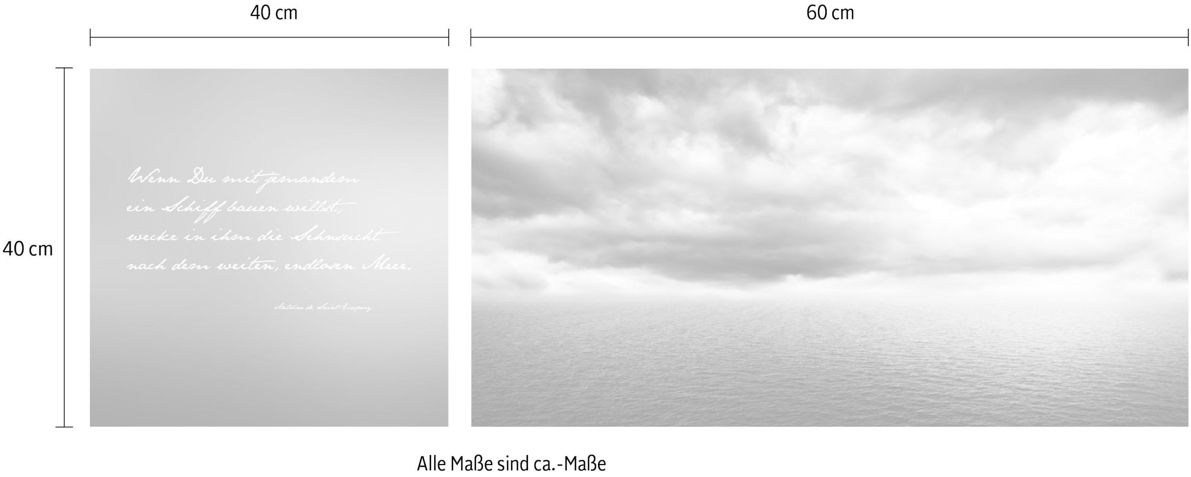 queence Leinwandbild »Endloses Meer«, Meer-Meer Bilder-Kunst-Modern-Spa-Spa Bilder-Sprüche-Sprüche & Texte-Schriftzug-Schriftzüge, (Set), Premium-Leinwandstoff, Handarbeit aus Deutschland, Zitat, 2er Set