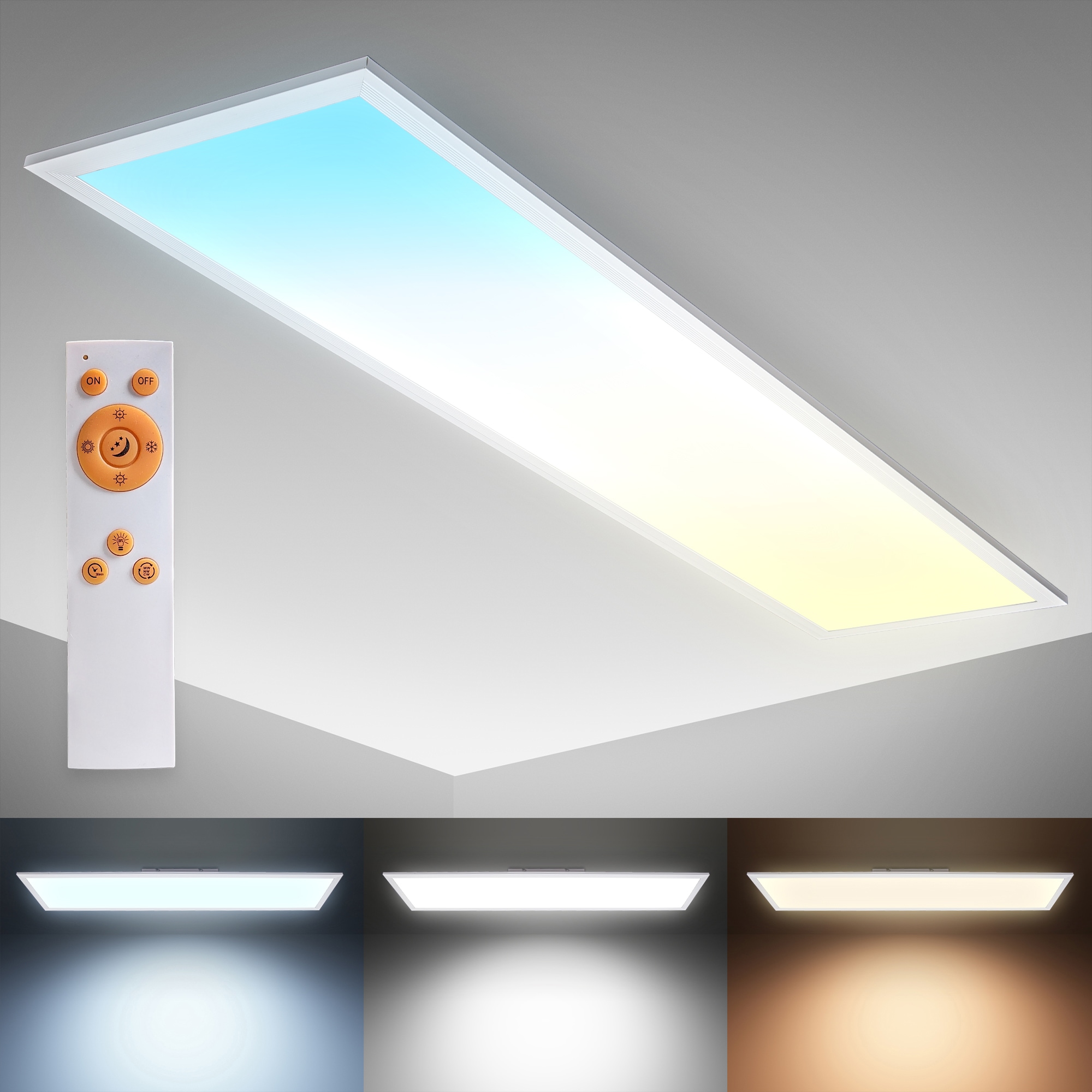 B.K.Licht LED Deckenleuchte / LED Panel 100 x 25cm, ultra-flache Deckenlampe dimmbar mit 24 Watt, 2200 Lumen Leuchtmittel,3000K-6500K, Timer & Nachtlicht, Memoryfunktion, inklusive Fernbedienung