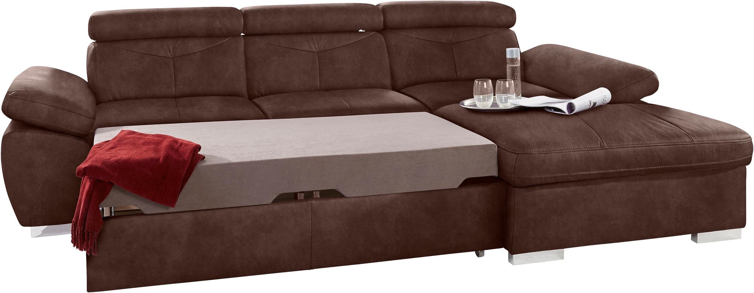 exxpo - sofa fashion Ecksofa »Spring, super bequem, mit Armteil- und Kopfteilfunktion«, L-Form, wahlweise mit Bettfunktion und Bettkasten