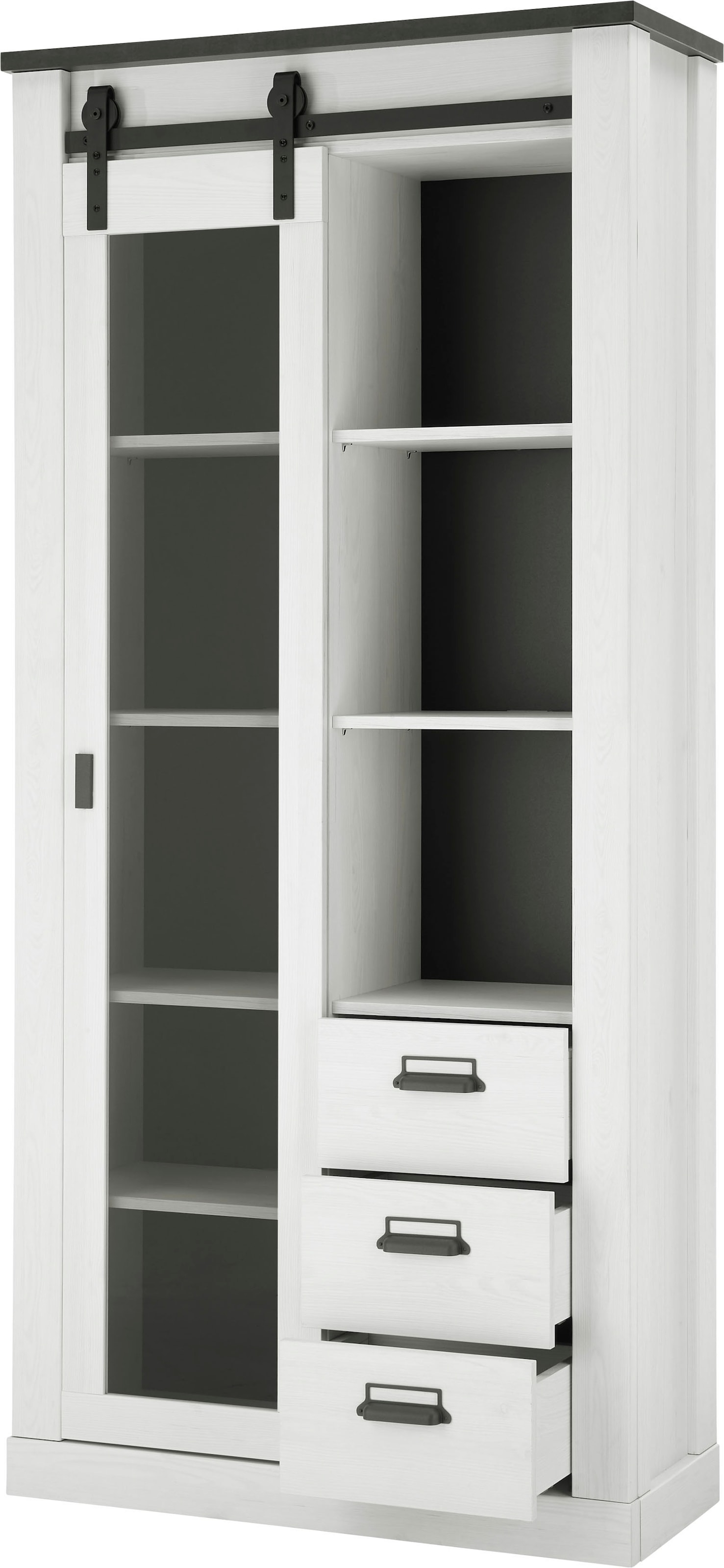 Home affaire Wohnwand »SHERWOOD«, (3 St.), Scheunentorbeschlag und Apothekergriffe aus Metall, Höhe 201 cm