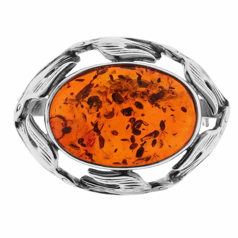 OSTSEE-SCHMUCK Brosche »Brosche Fischland 30x23 mm« () 30 x 23 mm Silberbrosche mit Bernstein - Fischlandmotiv