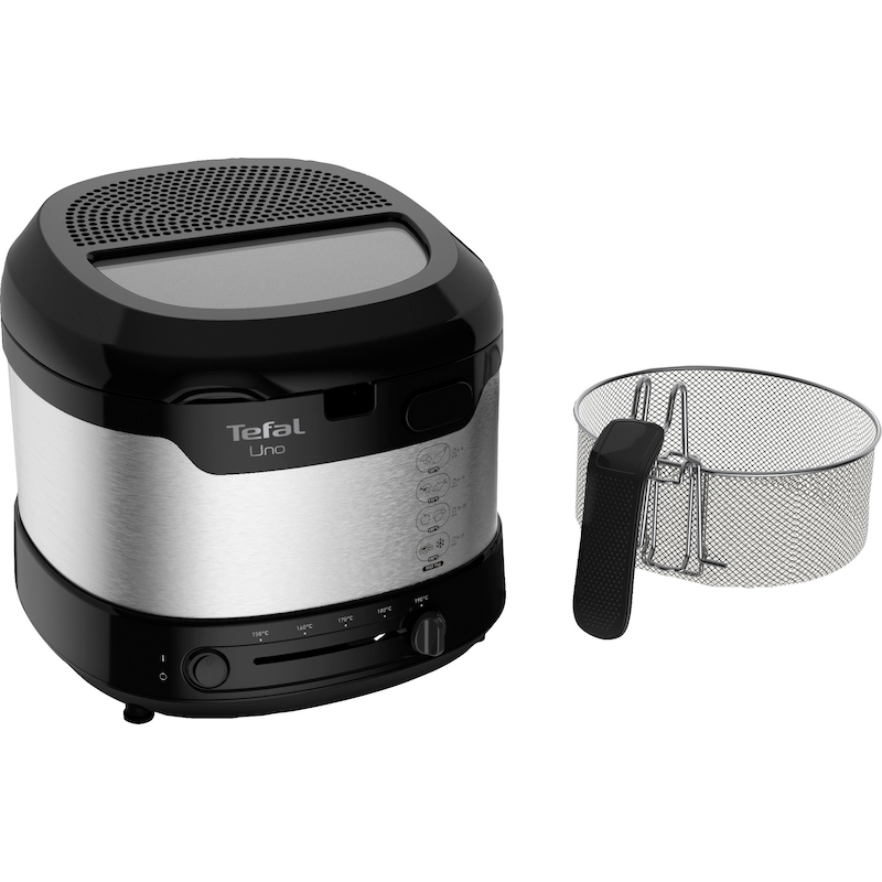 TEFAL Fritteuse »UNO M Edelstahl« 1600 W Kapazität 1kg, Thermostat, Sichtfenster, Abtropfposition, FF215 Schwarz / Edelstahl