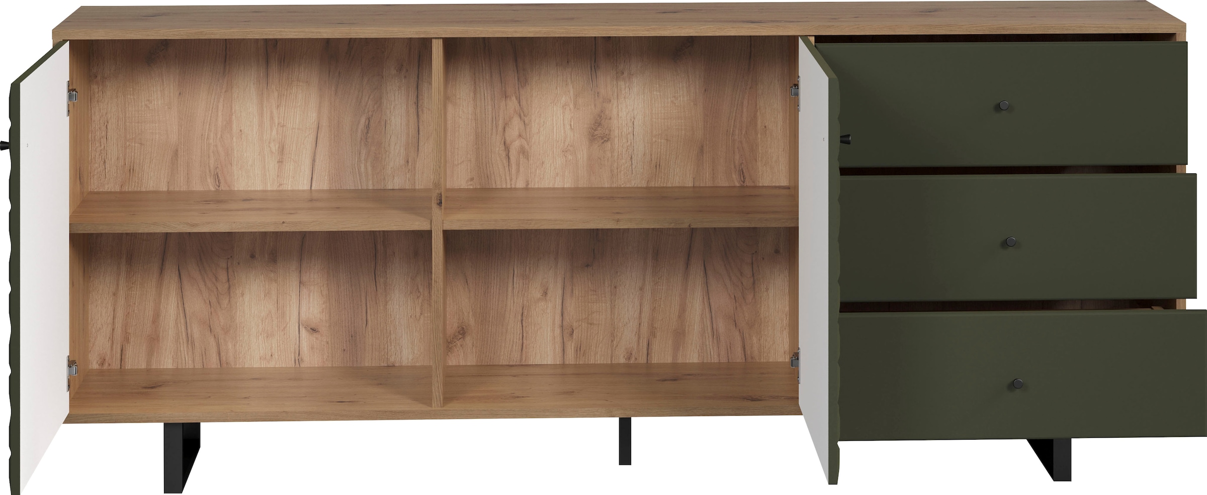 Places of Style Sideboard »Ferretti«, Wohnzimmerkommode mit besonderer Fräsung und Füße/Griffe aus Metall