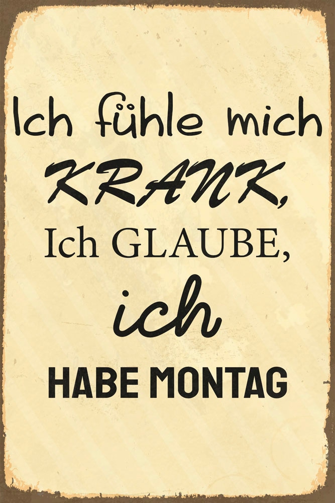 queence Metallbild »Krank« Schriftzug | Schriftzüge 1 Stk. tlg. Stahlschilder