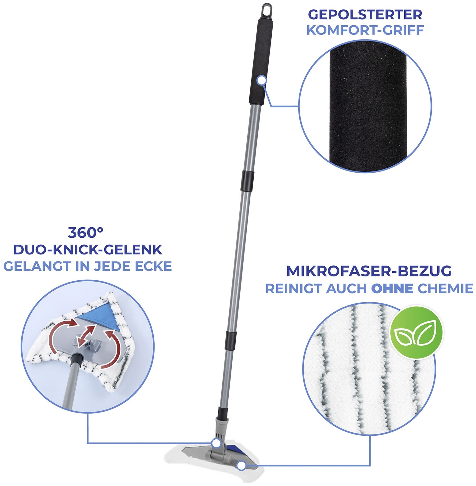 Maximex Bodenwischer-Set »Multiflex-Wischer inkl. Teleskopstiel«, (Set, 5 St.), für Fliesen, Fenster und Böden, mit Aufhangöse