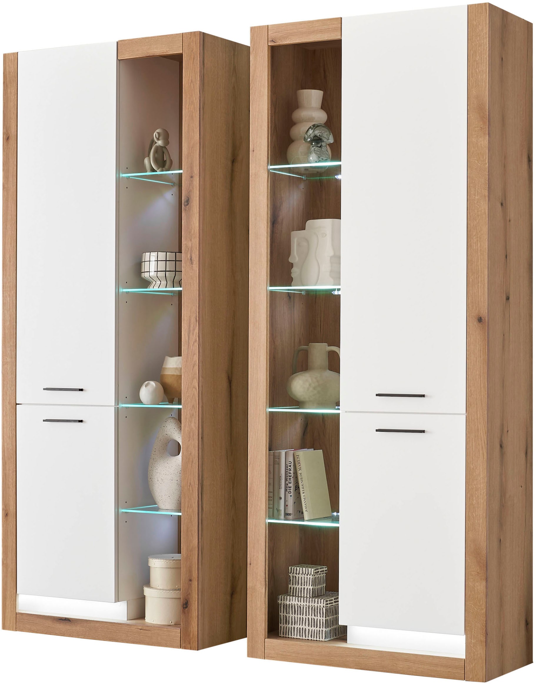 INOSIGN Wohnwand »Brixen, moderne Anbauwand, Wohnzimmer-Set, Eiche Evoke Dekor mit Weiß«, (Set, 2 St.), enthält Stauraumelemente