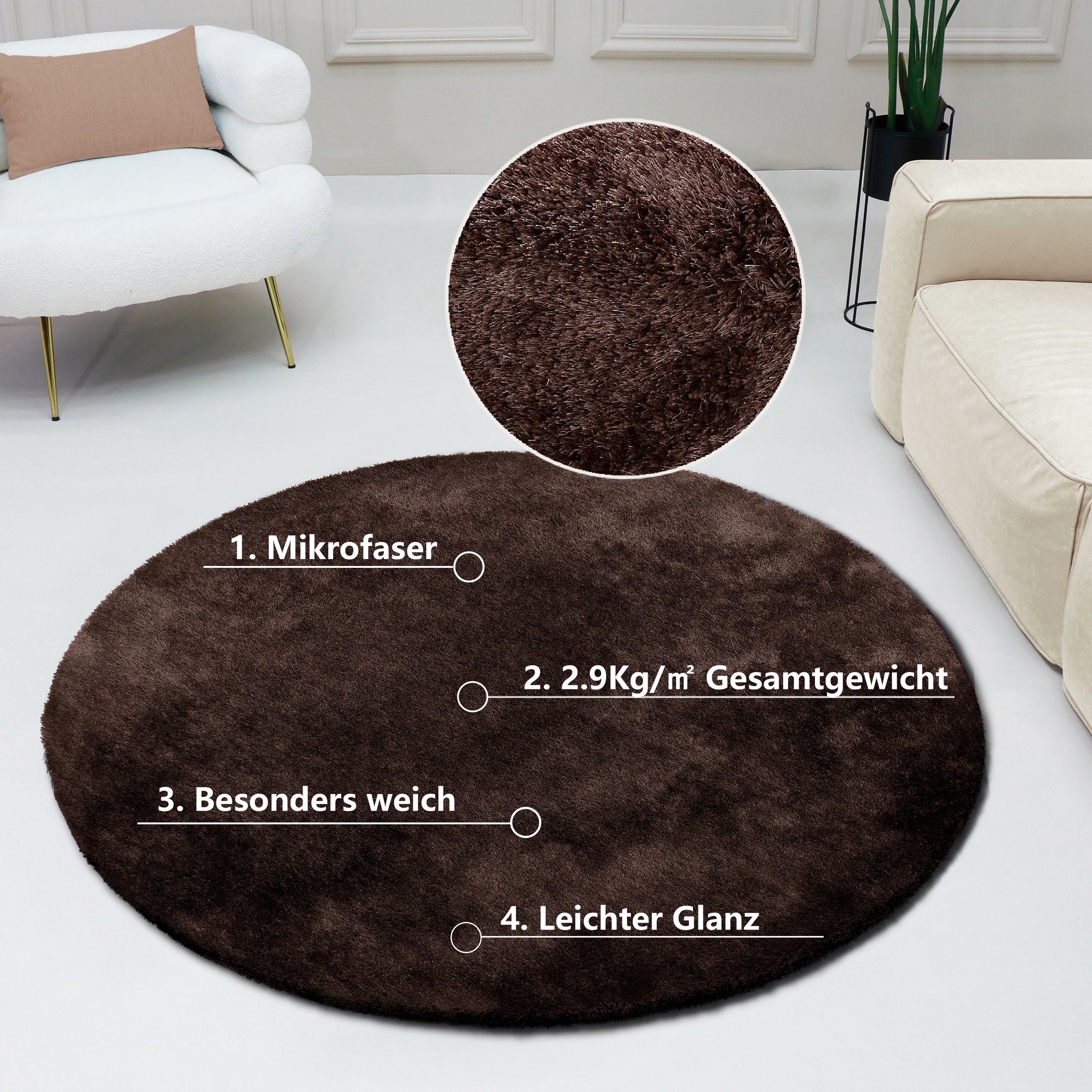 Bruno Banani Hochflor-Teppich »Dana Teppich, Kundenliebling«, rund, 30 mm H günstig online kaufen