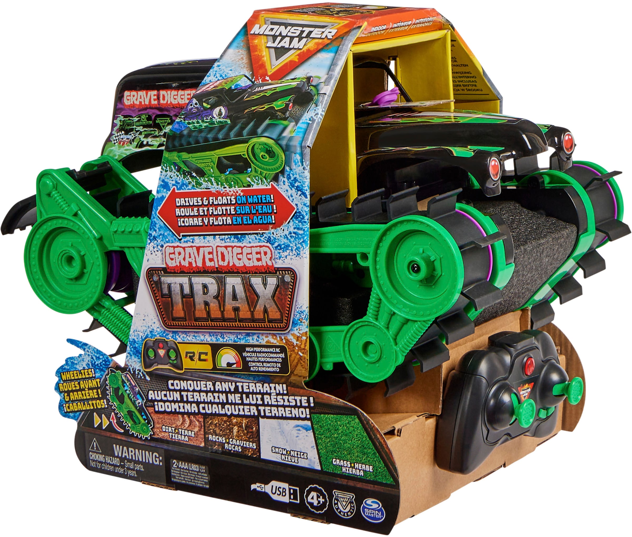 Spin Master RC-Monstertruck »Monster Jam - Grave Digger Trax«, All-Terrain-geländegängig an Land und im Wasser