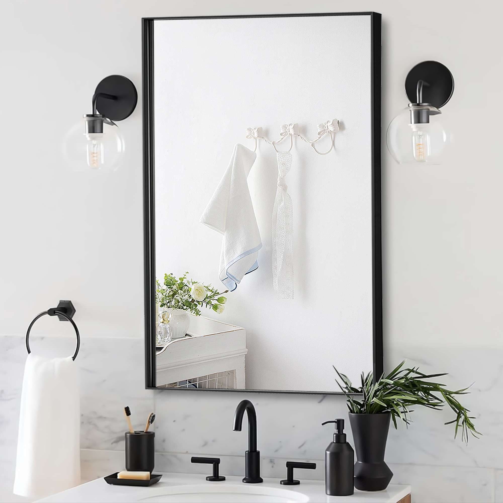 Loevschall Wandspiegel »Rechteckige Spiegel mit schwarzem Alurahmen, wendbar, einfache Montage«, (2 Größen - 51x76 / 61x76 cm, vertikal und horizontal möglich, Schwarz), Spiegel für Schlafzimmer, Wohnzimmer, Garderobe, Flur und Badezimmer