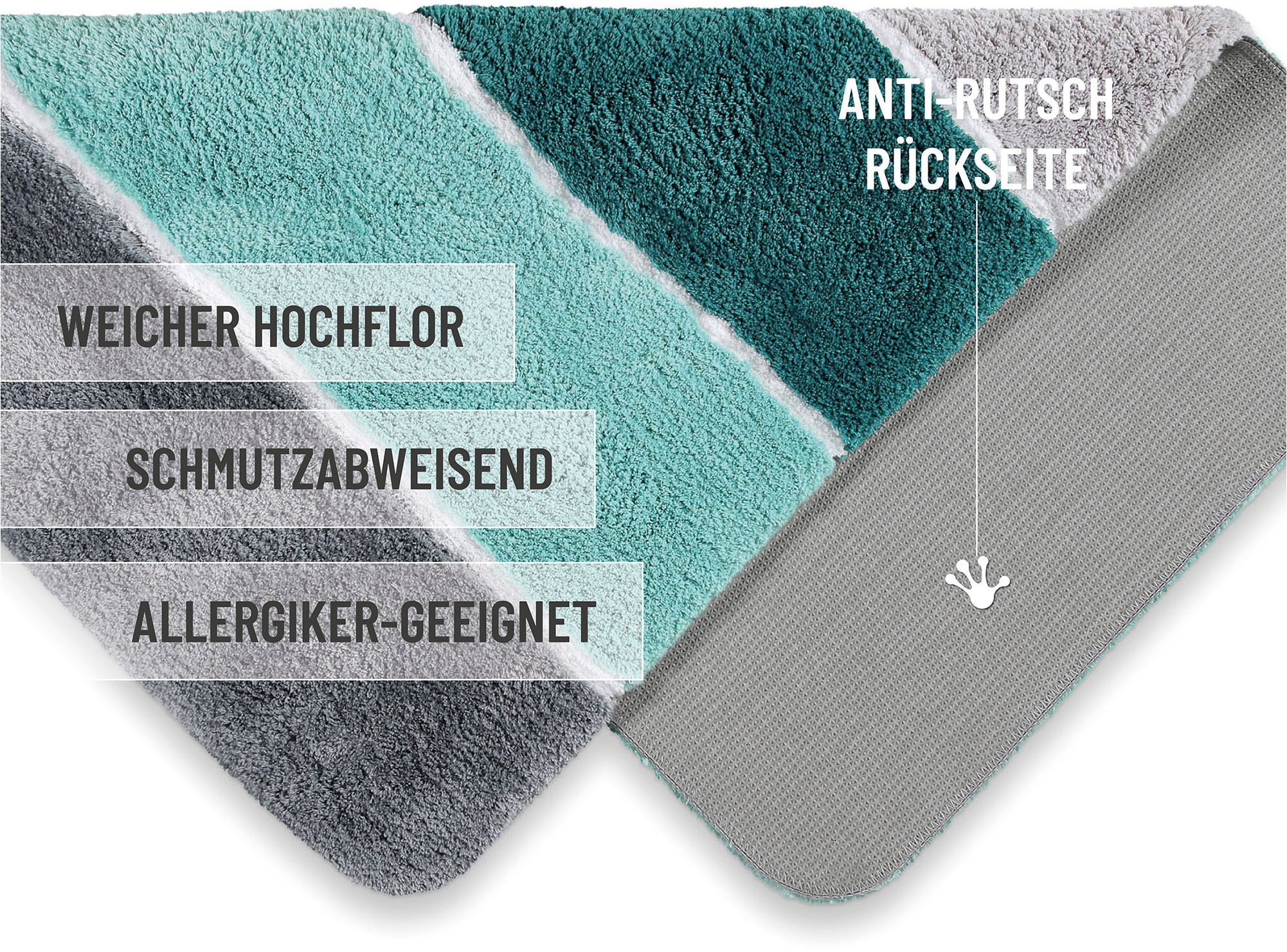 Homie Living Badematte »Rio Marina« Höhe 30 mm rutschhemmend beschichtet fußbodenheizungsgeeignet | schnell trocknend flauschiger Badteppich, modern gestreift, waschbar, Badezimmerteppich