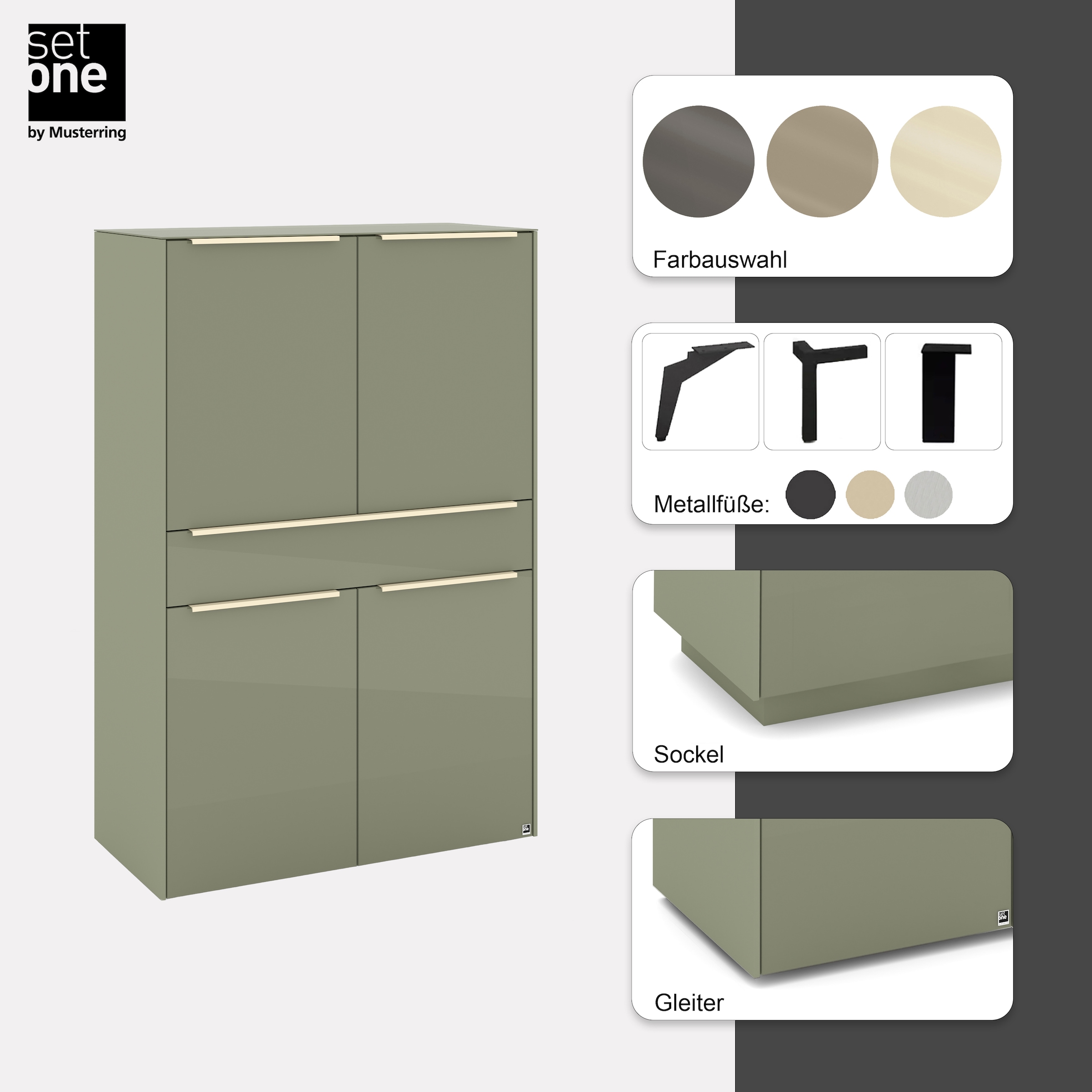 set one by Musterring Highboard »Reno« 1 Stk. tlg. Mit Winkelfuß in diversen Farben, 154 cm Höhe & Farbauswahl