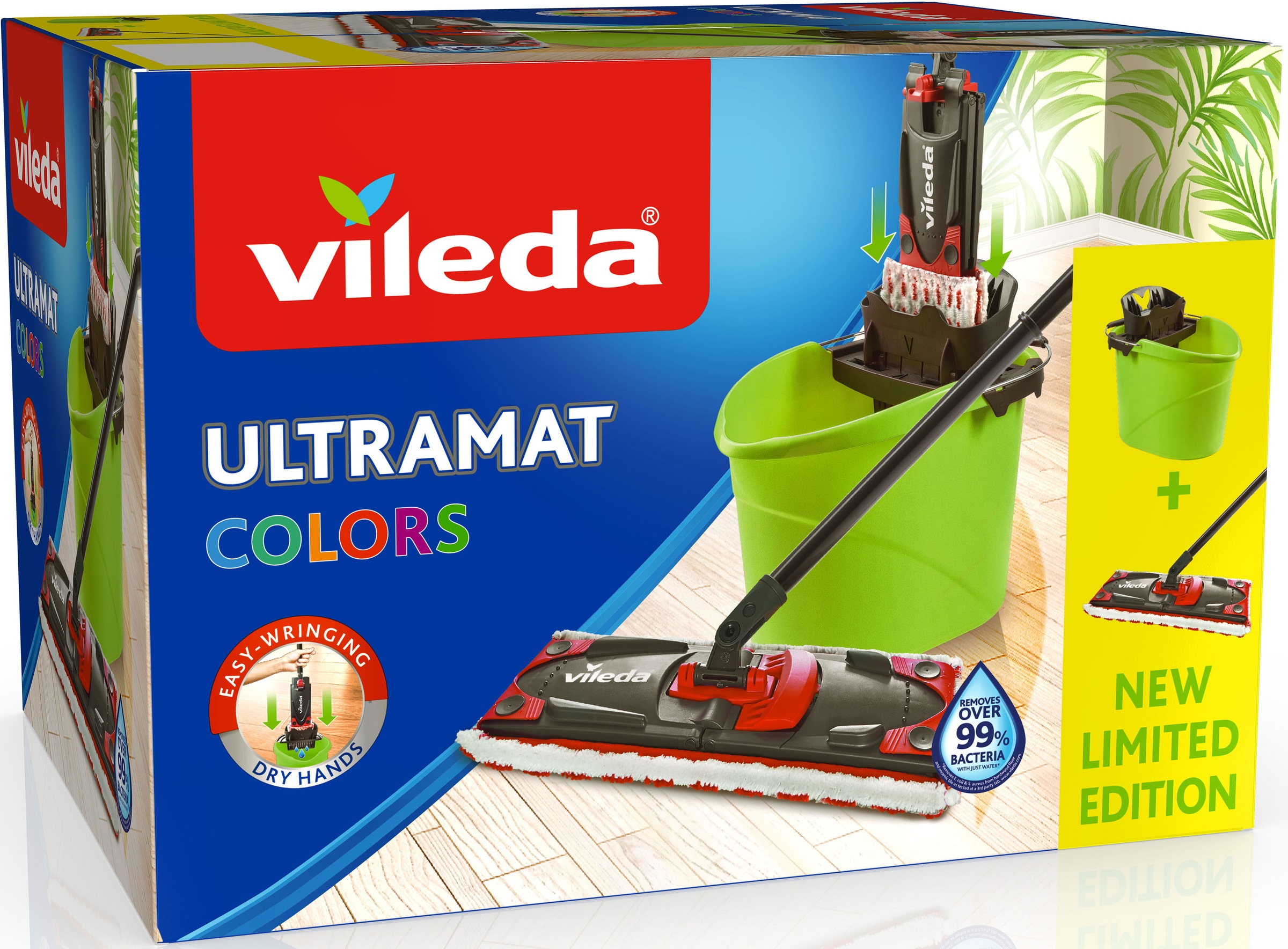 Vileda Bodenwischer-Set »Ultramax 2in1 Colors«, (Set, 3 St.), Ultramax System mit 3-teiligem Stiel, Mikrofaser-Bezug,  Eimer