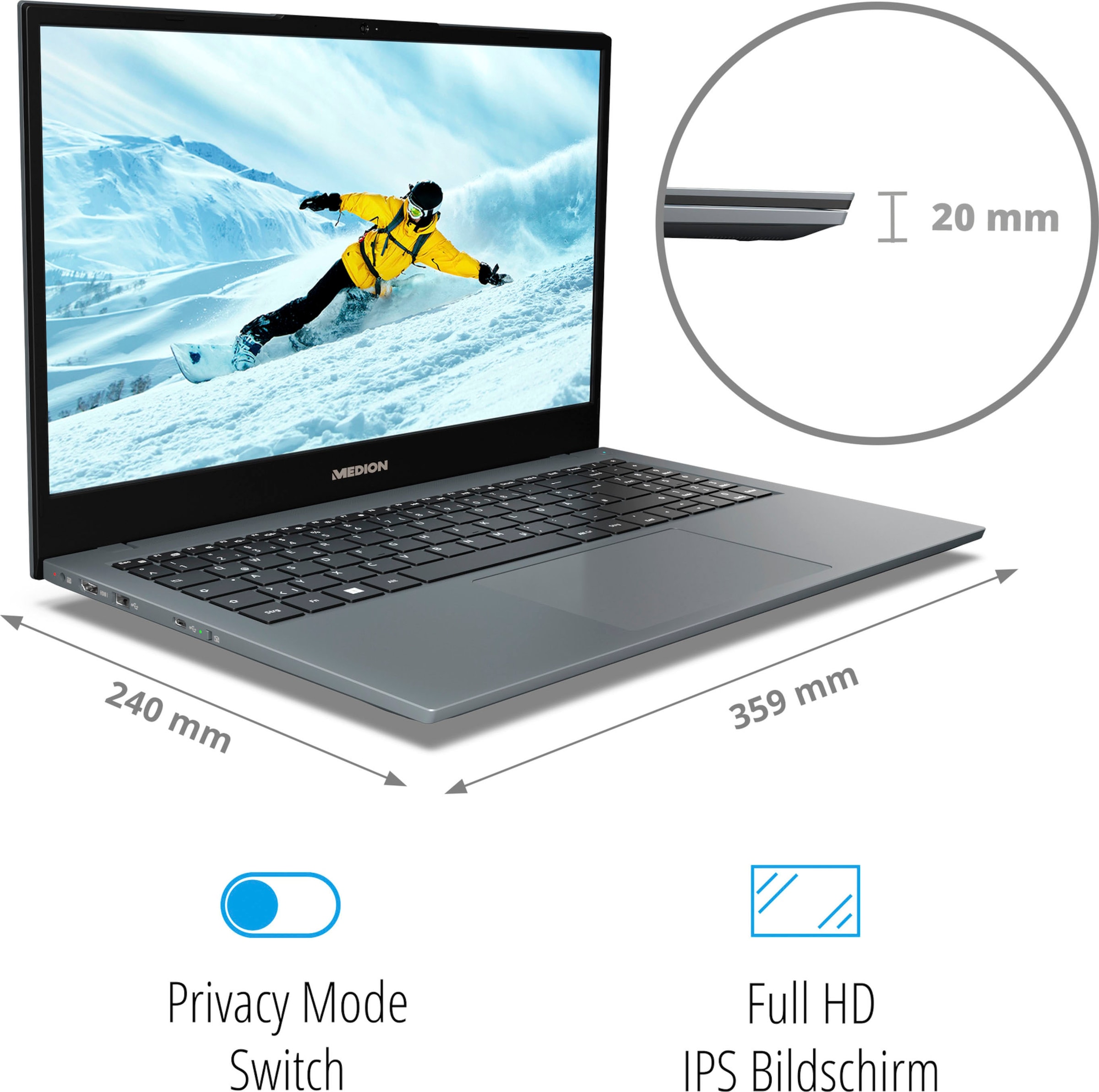 Medion® Notebook »AKOYA® E15423«, 39,6 cm, / 15,6 Zoll, Intel, Core i5, Iris Xe Graphics, 512 GB SSD