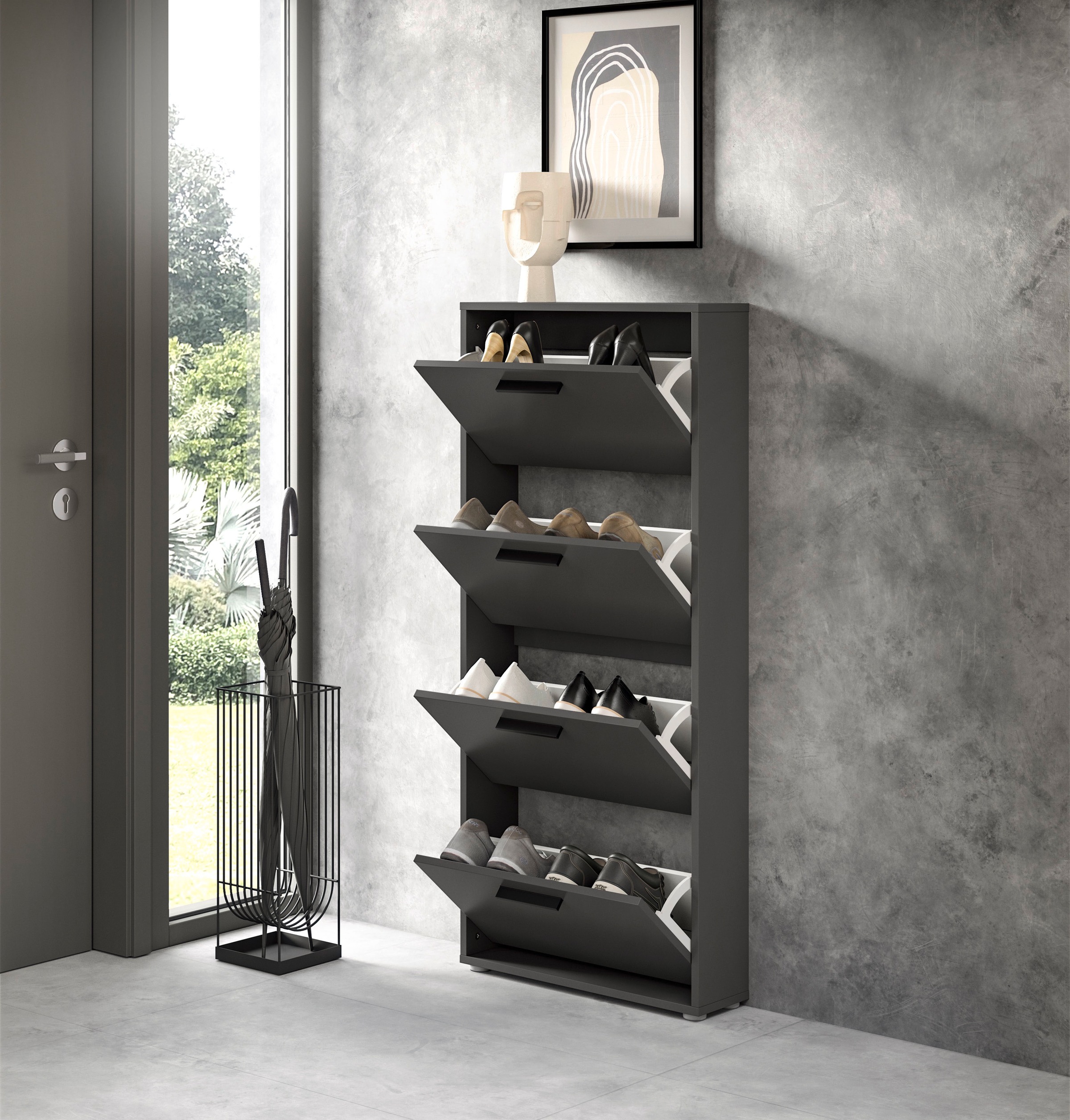 HBZ Schuhkommode »Sam Schuhkipper, Schuhschrank BxHxT 59x136x17 cm«, (1 St.), mit 4 Klappen