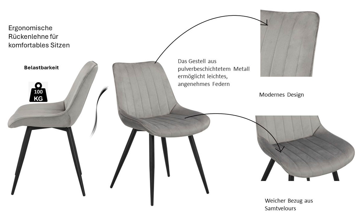 INOSIGN Esszimmerstuhl »FAIRVIEW«, (Set), 4 St., Samtvelours, Polsterstuhl mit weichem Samtveloursbezug, Metallgestell