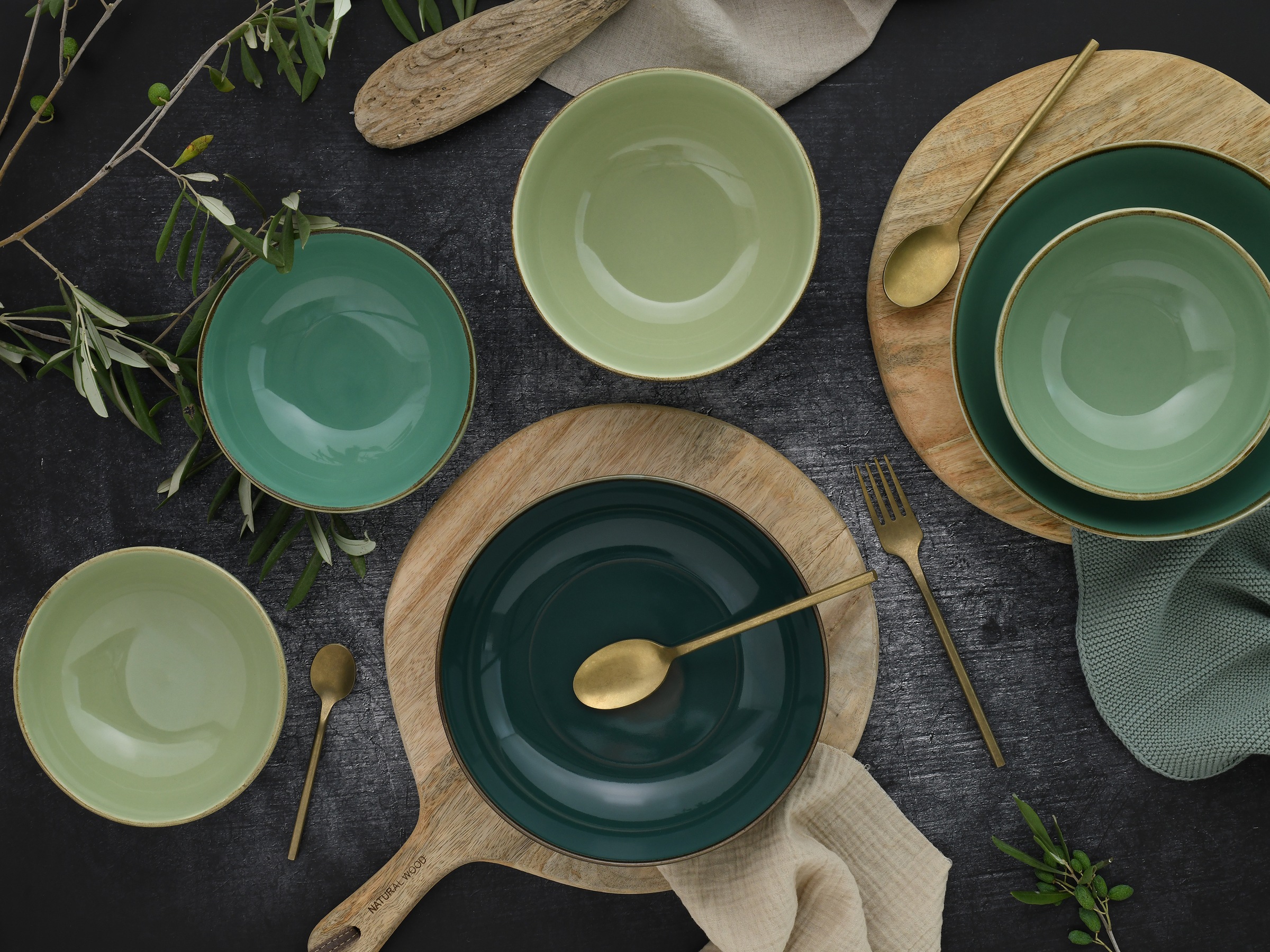 CreaTable Schale »Nature Collection, Bowl Set 12-tlg«, 12 tlg., aus Steinzeug, Handwerklicher Look, Vintage