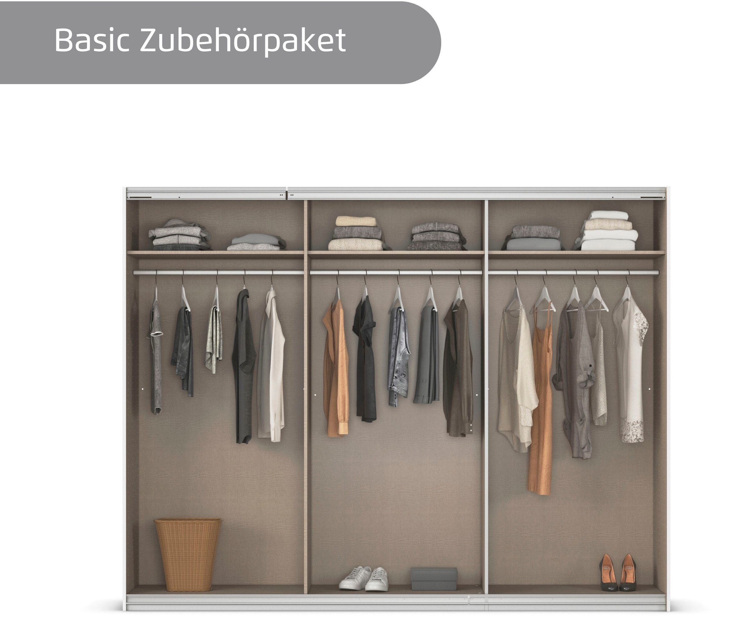 INOSIGN BY RAUCH Schwebetürenschrank »Kleiderschrank Schrank Garderobe Schlafzimmerschrank THANOS«, (in 3 verschiedenen Ausstattungen BASIC/CLASSIC/PREMIUM), Optional mit Spiegel, Metall-Griffleisten alufarben MADE IN GERMANY