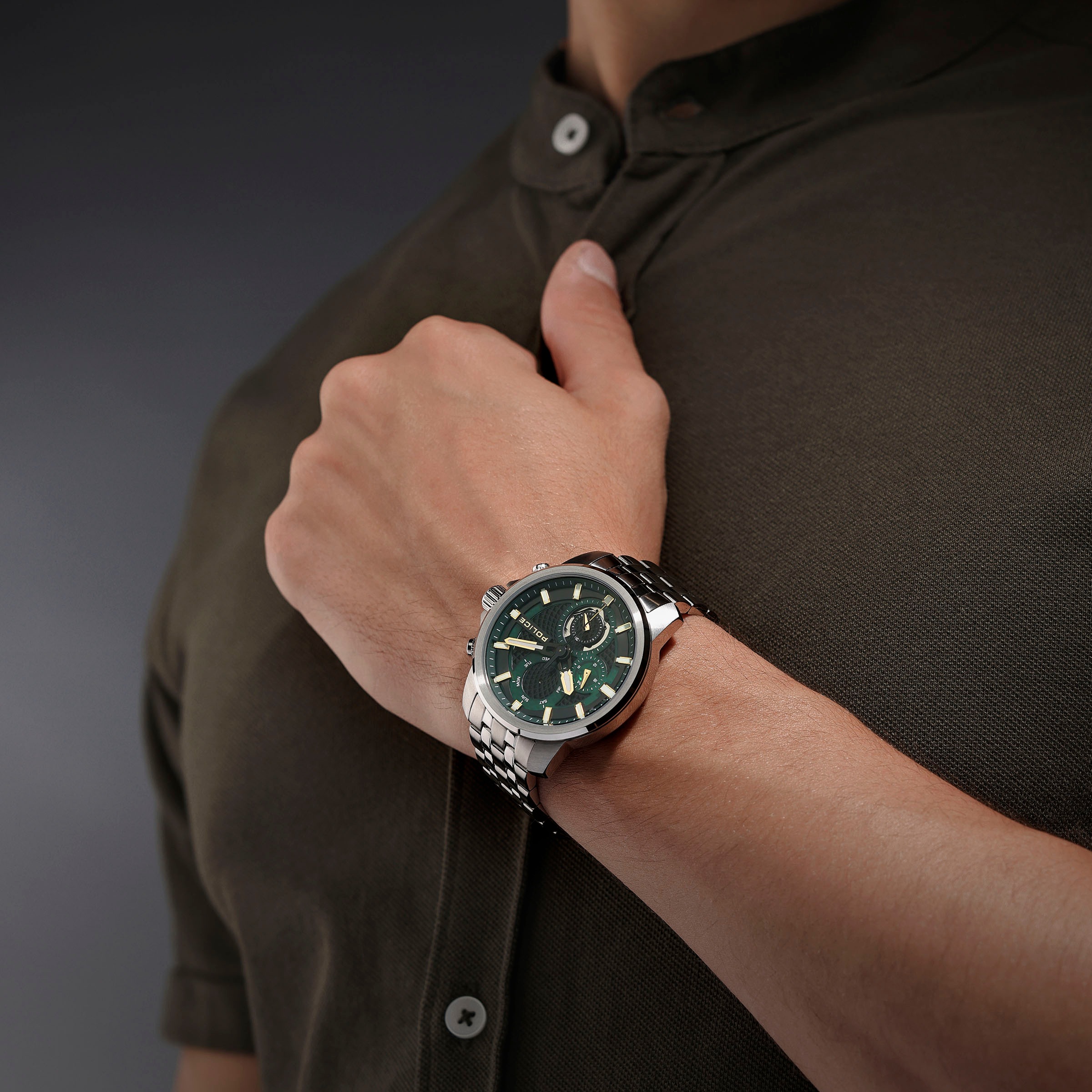 Police Multifunktionsuhr »NEWPORT«, Quarzuhr, Armbanduhr, Herrenuhr, Edelstahlarmband, analog, Wochentag