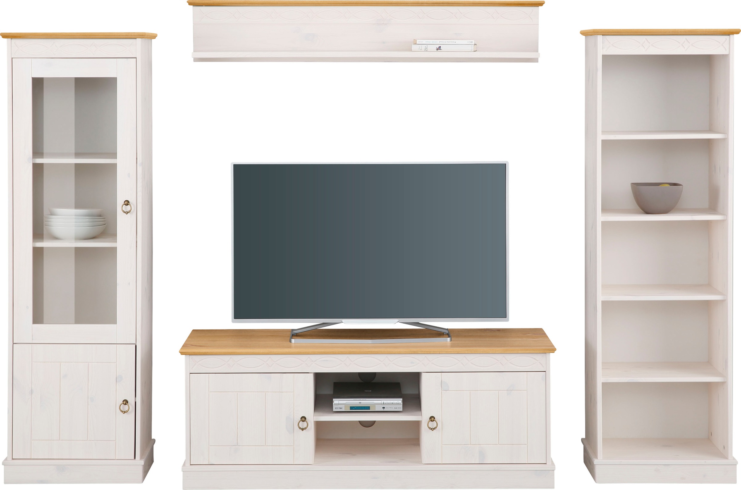 Home affaire Wohnwand »Indra«, (Set, 4 St.), 4-teiliges Set: Vitrine, Lowbo günstig online kaufen
