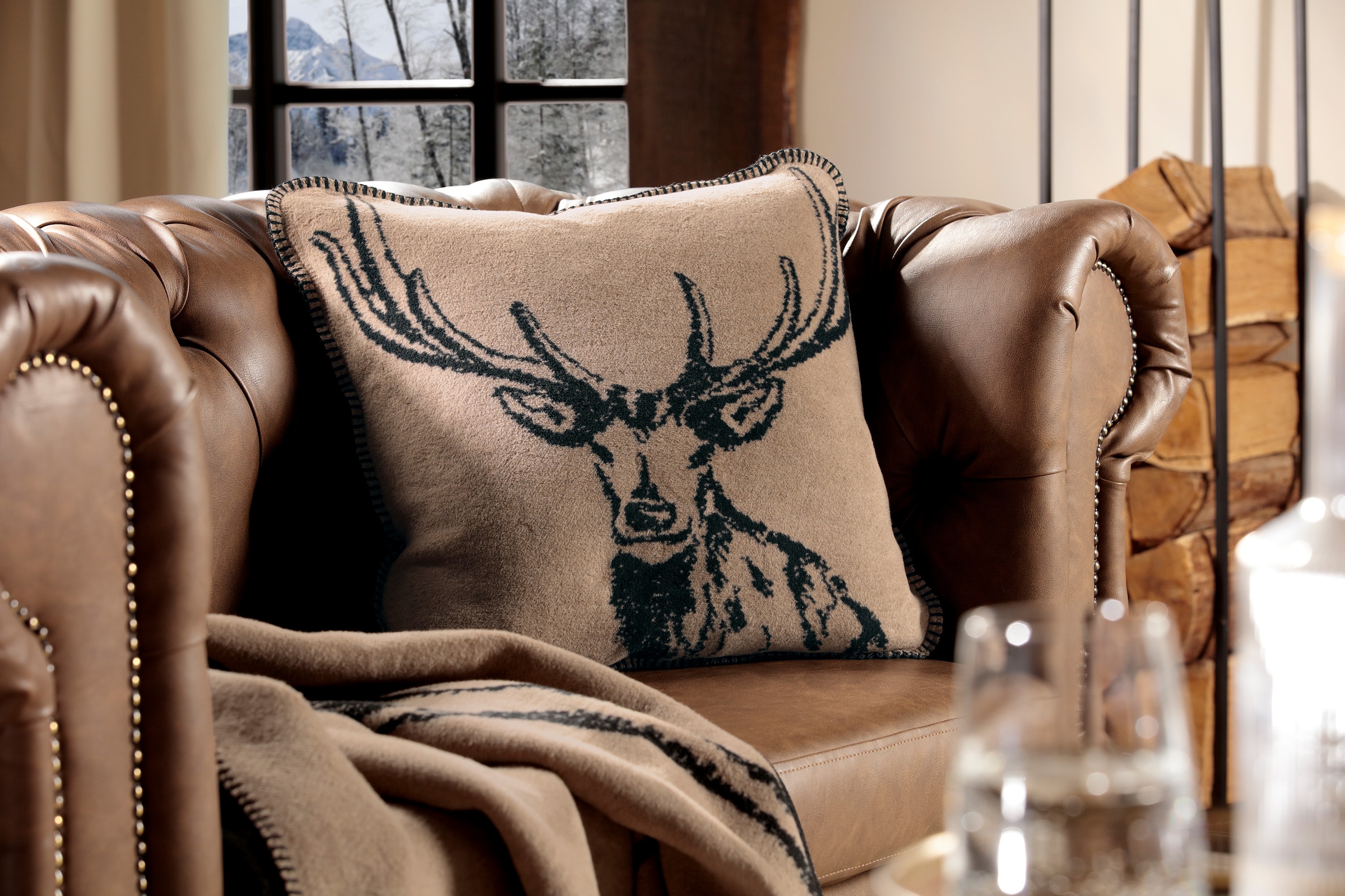 Biederlack Dekokissen »Deer« klassisches Hirschmotiv