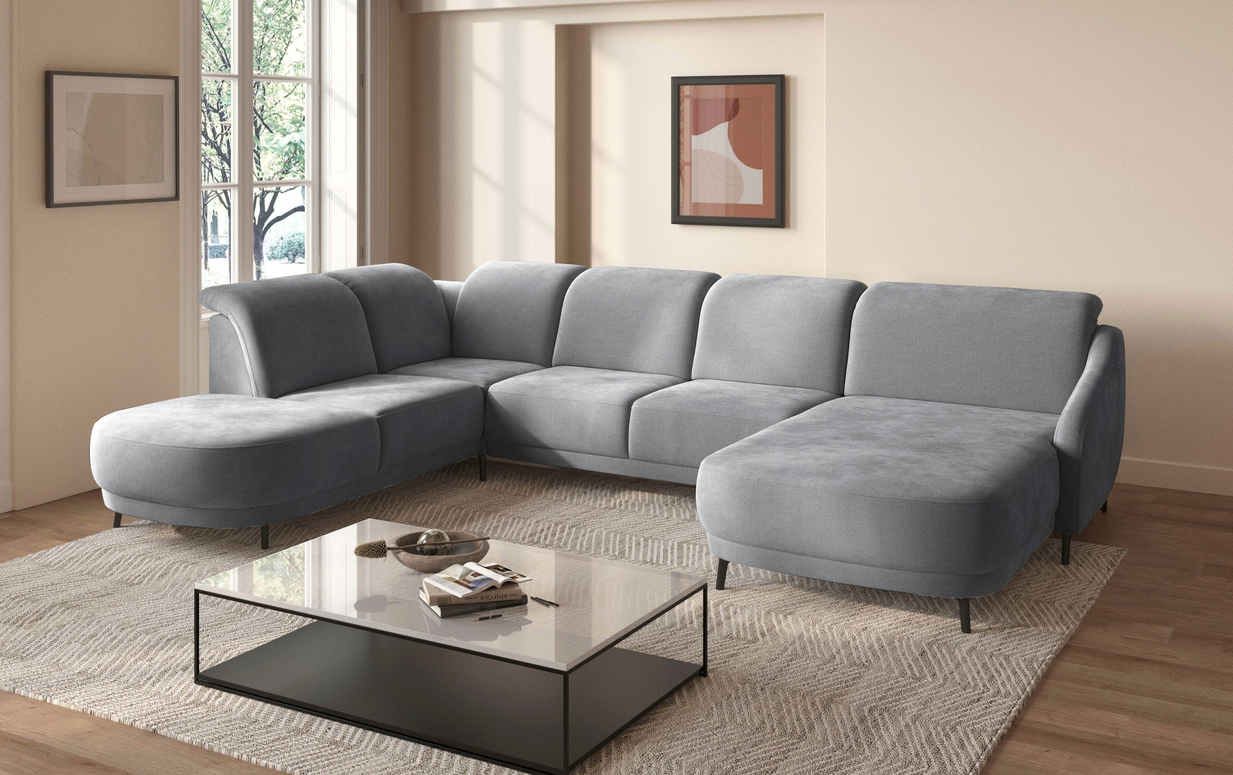 sit&more Wohnlandschaft »Blues U-Form«, inkl. Kopfteilverstellung, wahlweise mit Klapptisch und USB