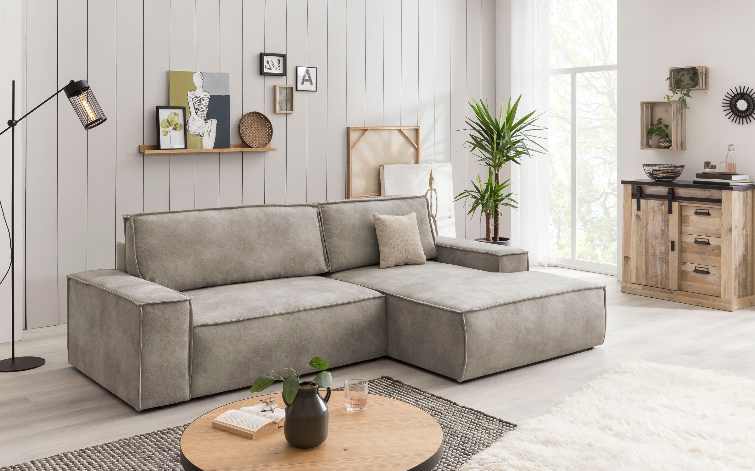 Home affaire Ecksofa SHERWOOD Schlafsofa 267 cm, L-Form, Schlaffunktion mit Bettkasten (210x136 cm), Cord, Vintage, Samtvelours